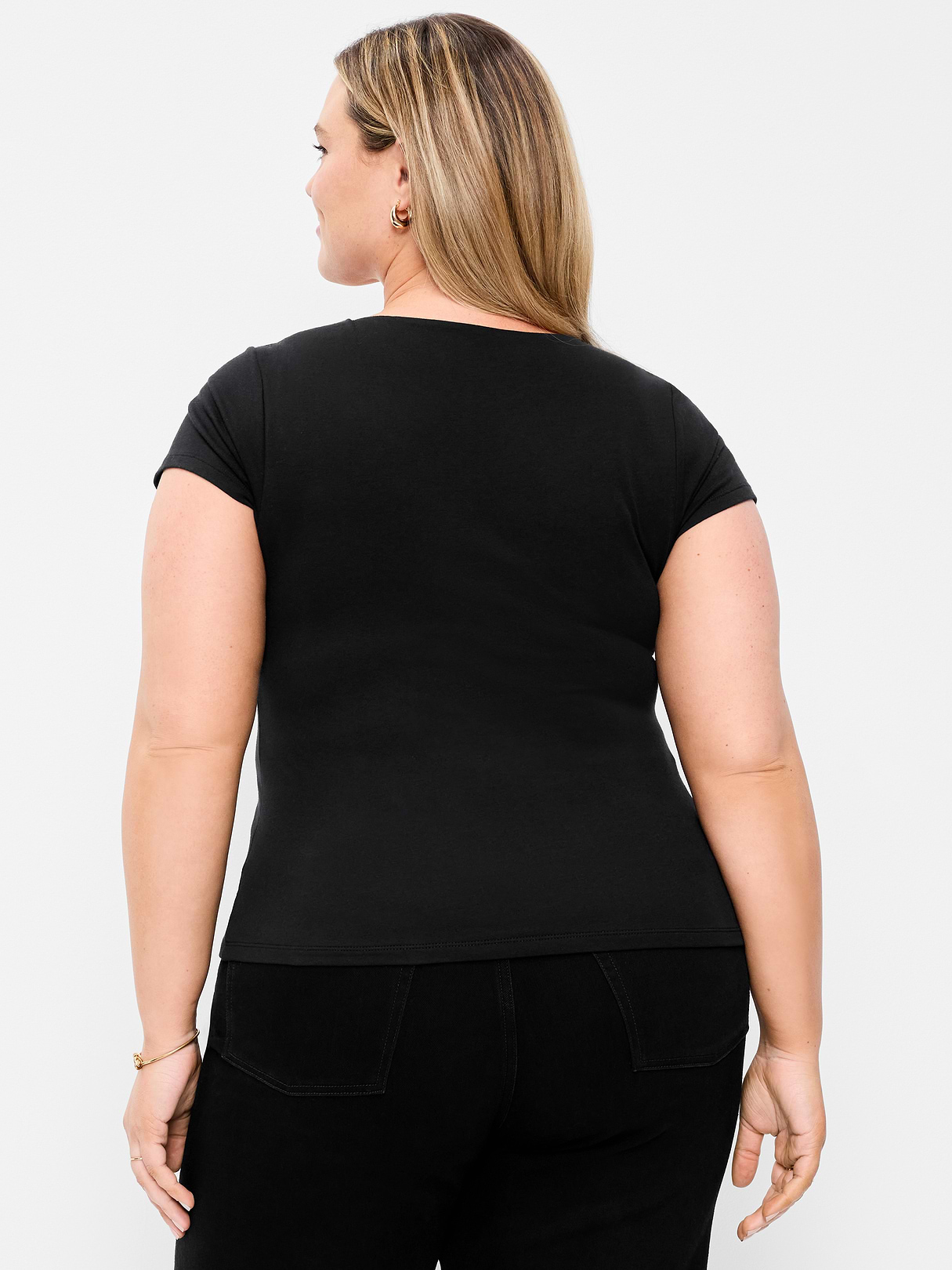 Hug Double-Layer Scoop-Neck Top - Black Jack