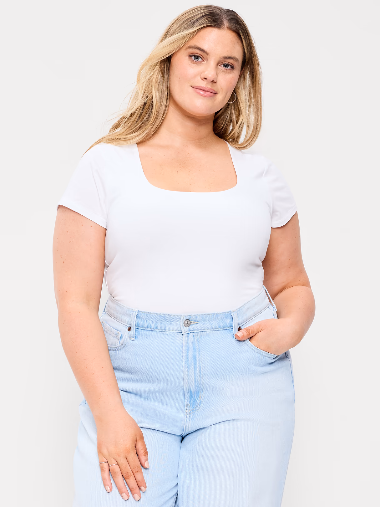 Hug Double-Layer Scoop-Neck Top - Calla Lilies