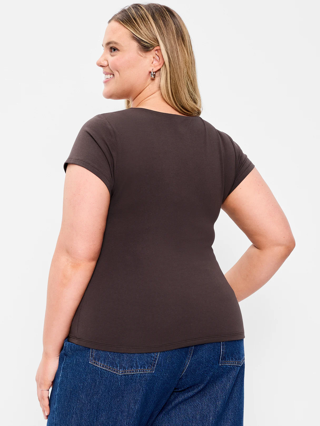Hug Double-Layer Scoop-Neck Top - Black Coffee