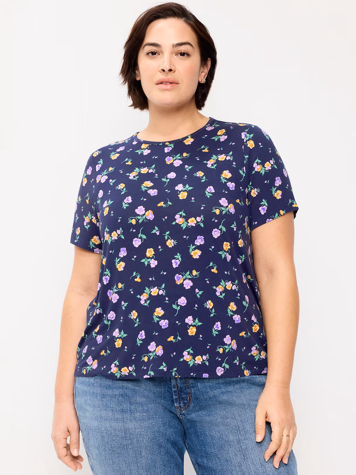 Luxe Crew-Neck T-Shirt - Blue Floral