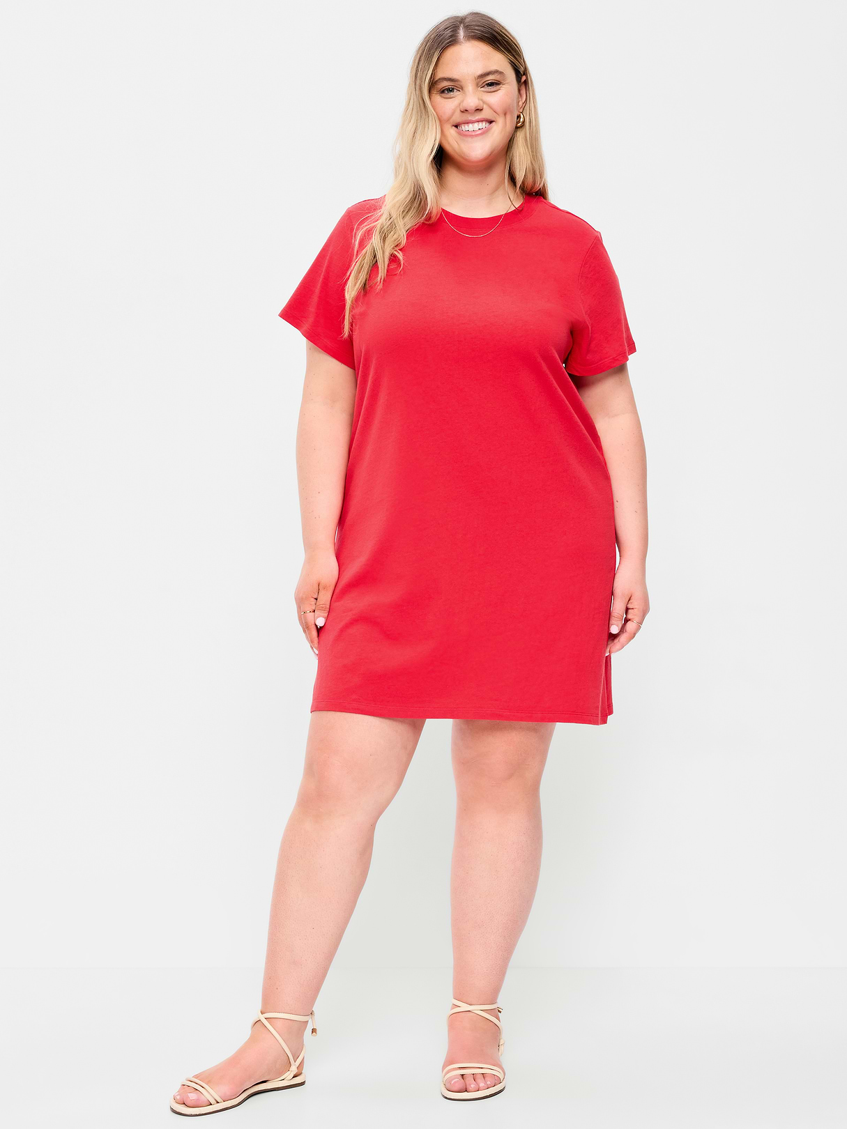 Vintage Crew-Neck Mini T-Shirt Dress - Amaryllis