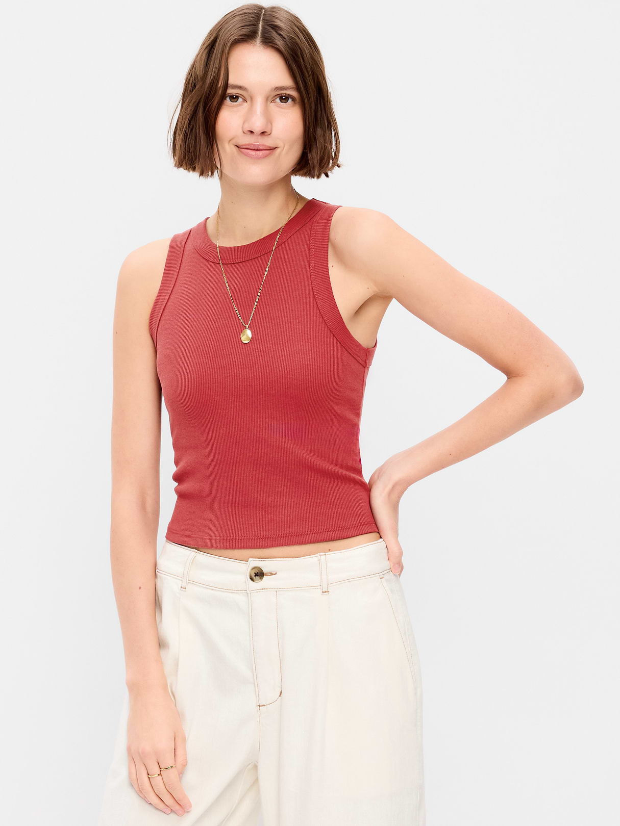 Crop Ribbed Tank Top - Loganberry