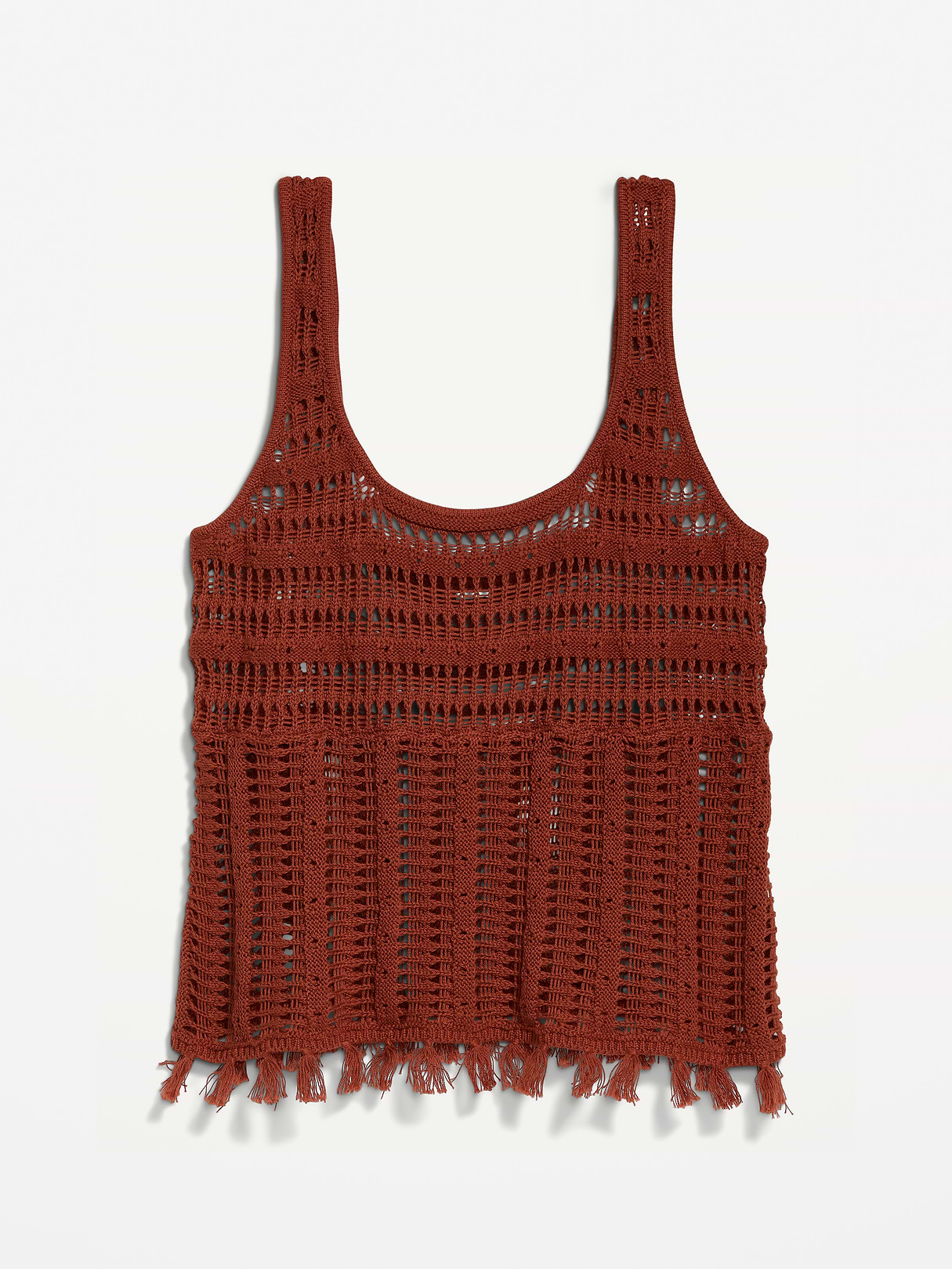 Open-Weave Seaside Cotton Fringe Tank Top - Russet Moon