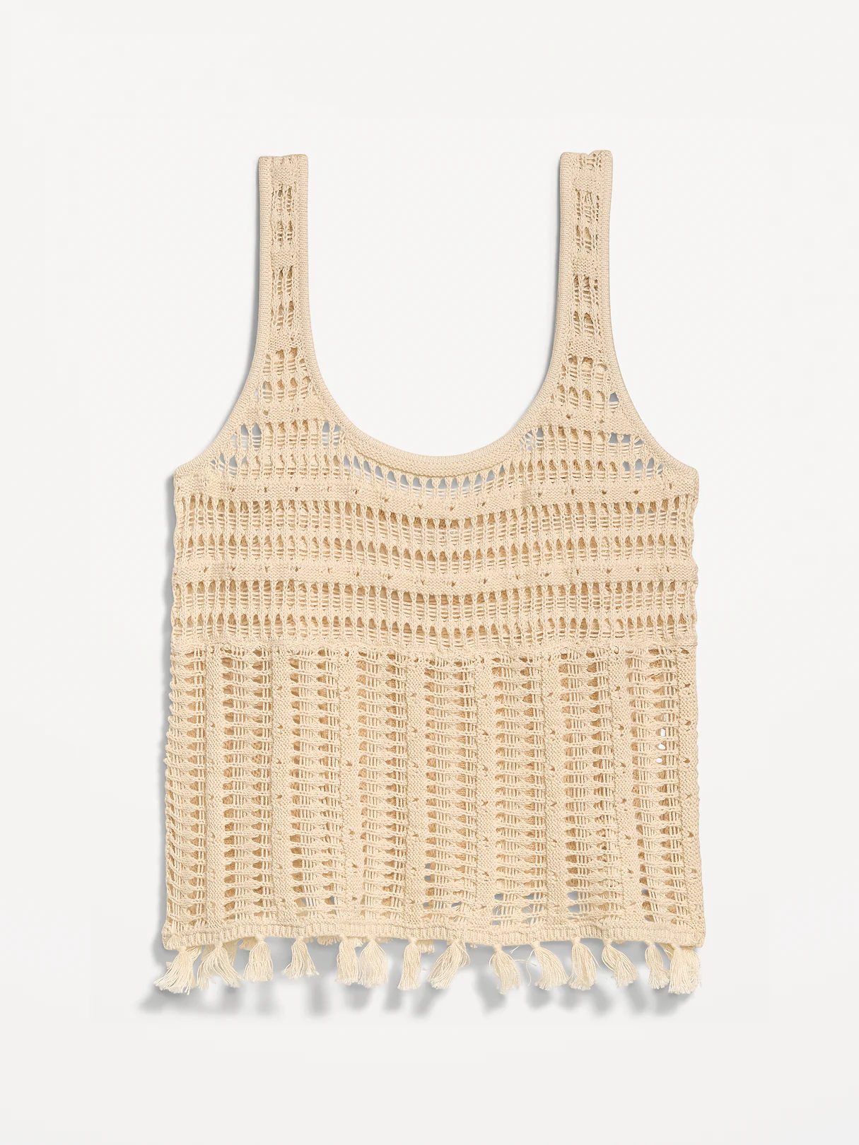 Open-Weave Seaside Cotton Fringe Tank Top - Cozy Cashmere