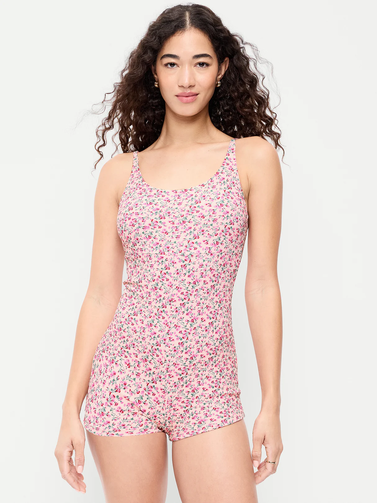 Textured Swim Romper - Pink Floral