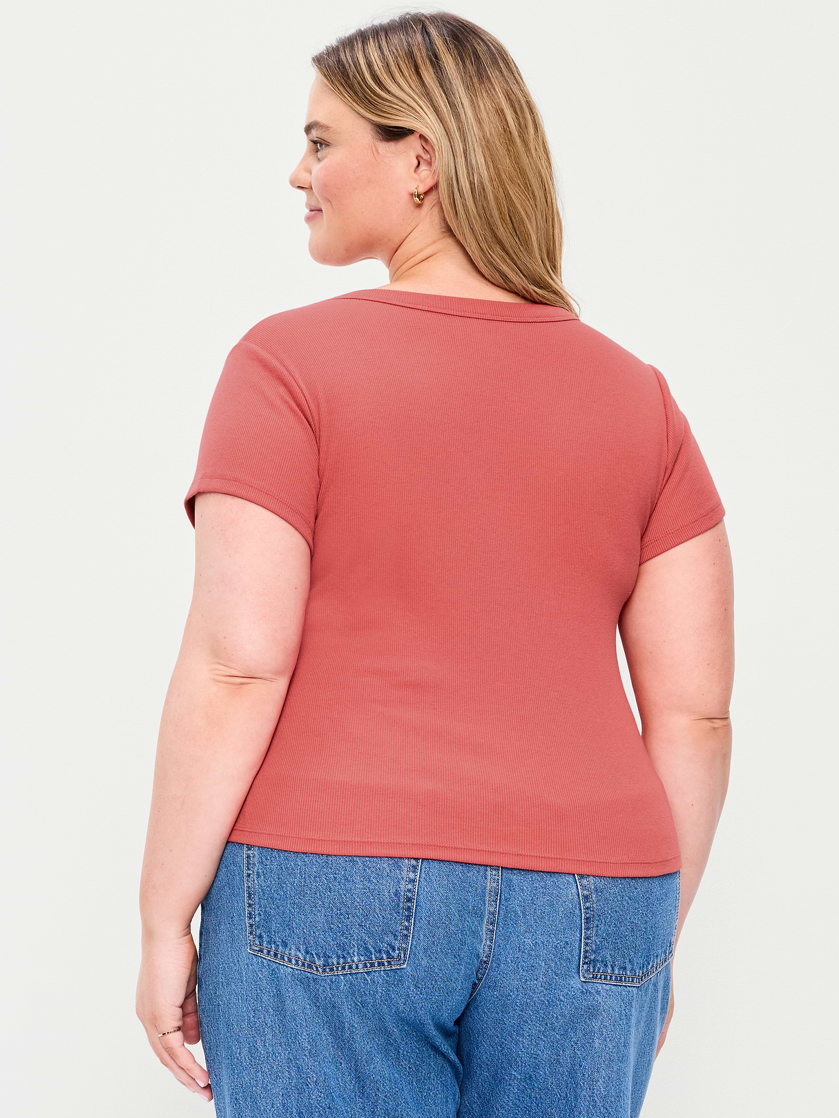 Snug Crop V-Neck Ribbed T-Shirt - Cactus Bloom