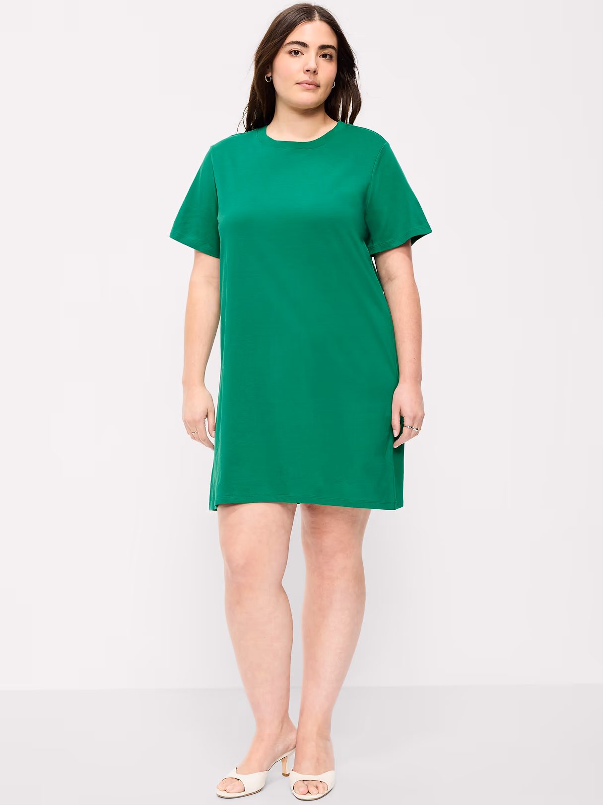Vintage Crew-Neck Mini T-Shirt Dress - Emerald Pigment