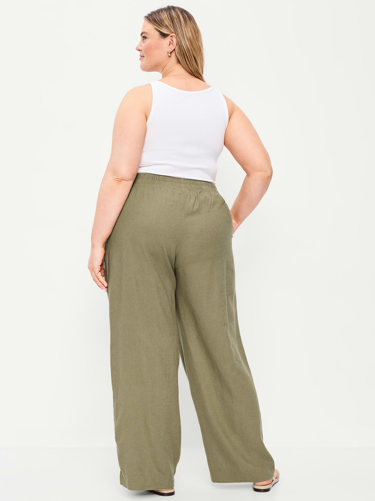 High-Waisted Linen-Blend Super Wide-Leg Pants - Kombu