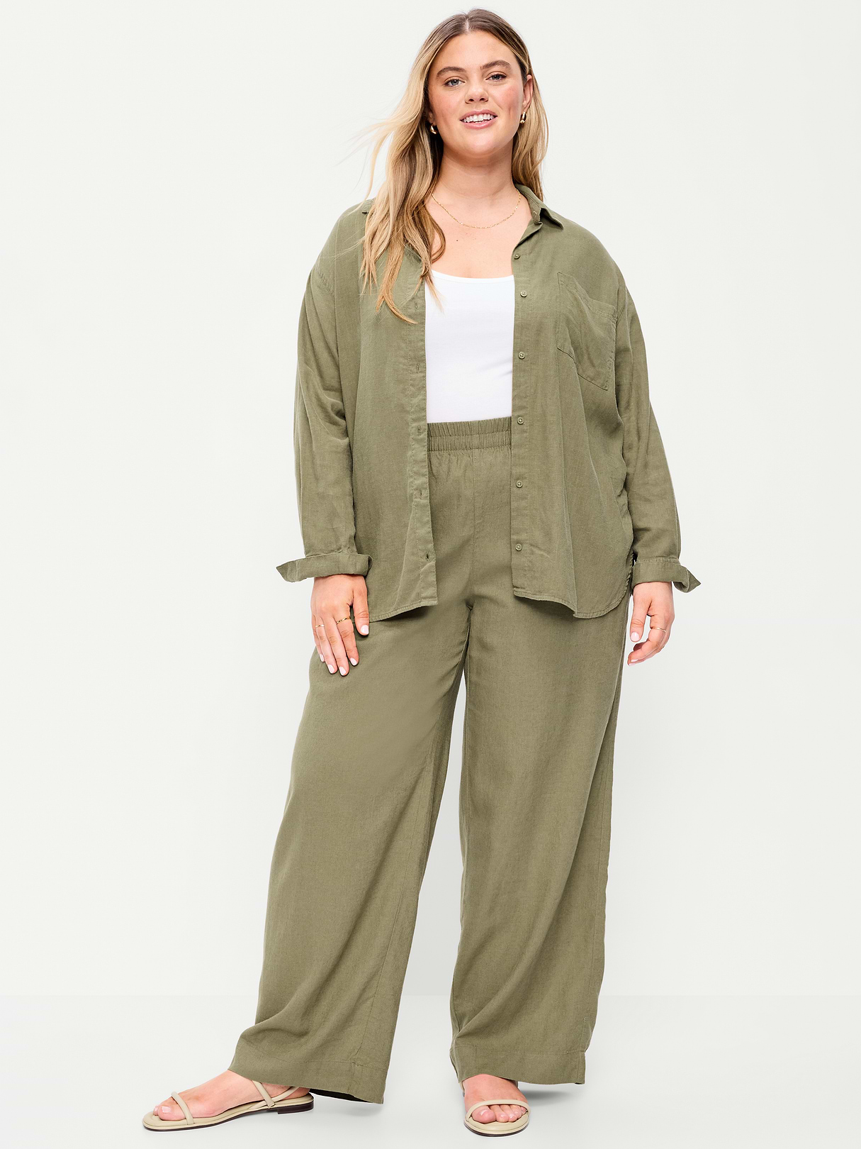 High-Waisted Linen-Blend Super Wide-Leg Pants - Kombu