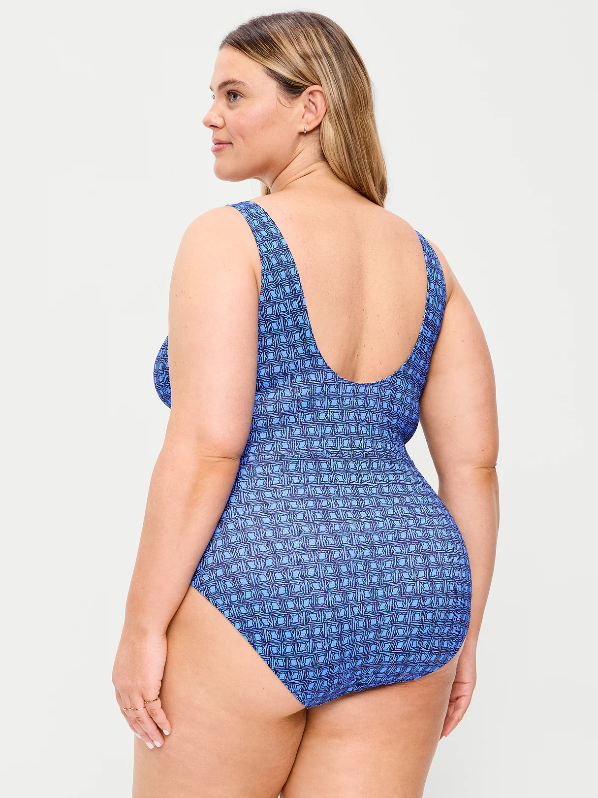Textured One-Piece Cut-Out Swimsuit - Blue Geometric
