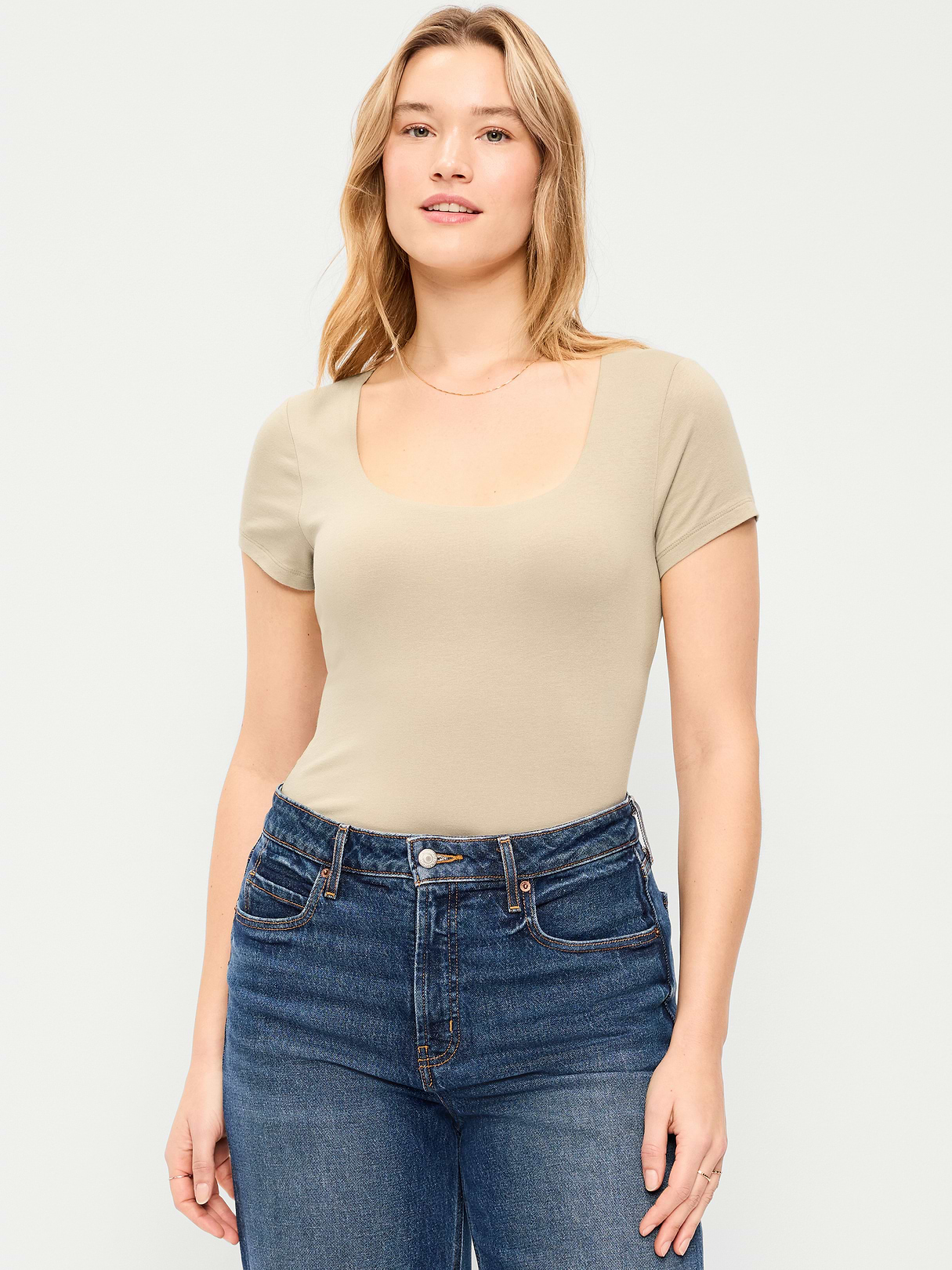 Hug Double-Layer Scoop-Neck Top - Mocha Taffy