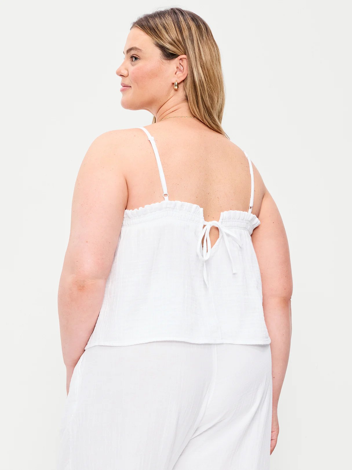Crinkle Gauze Tank Top - White Lilies