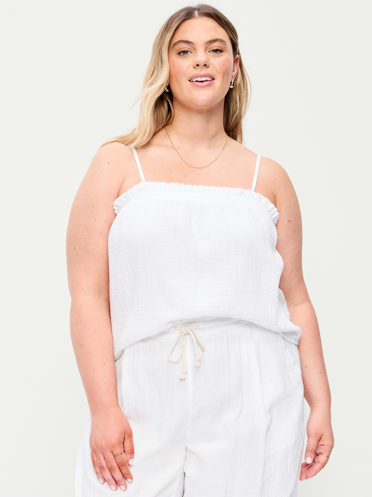 Crinkle Gauze Tank Top - White Lilies