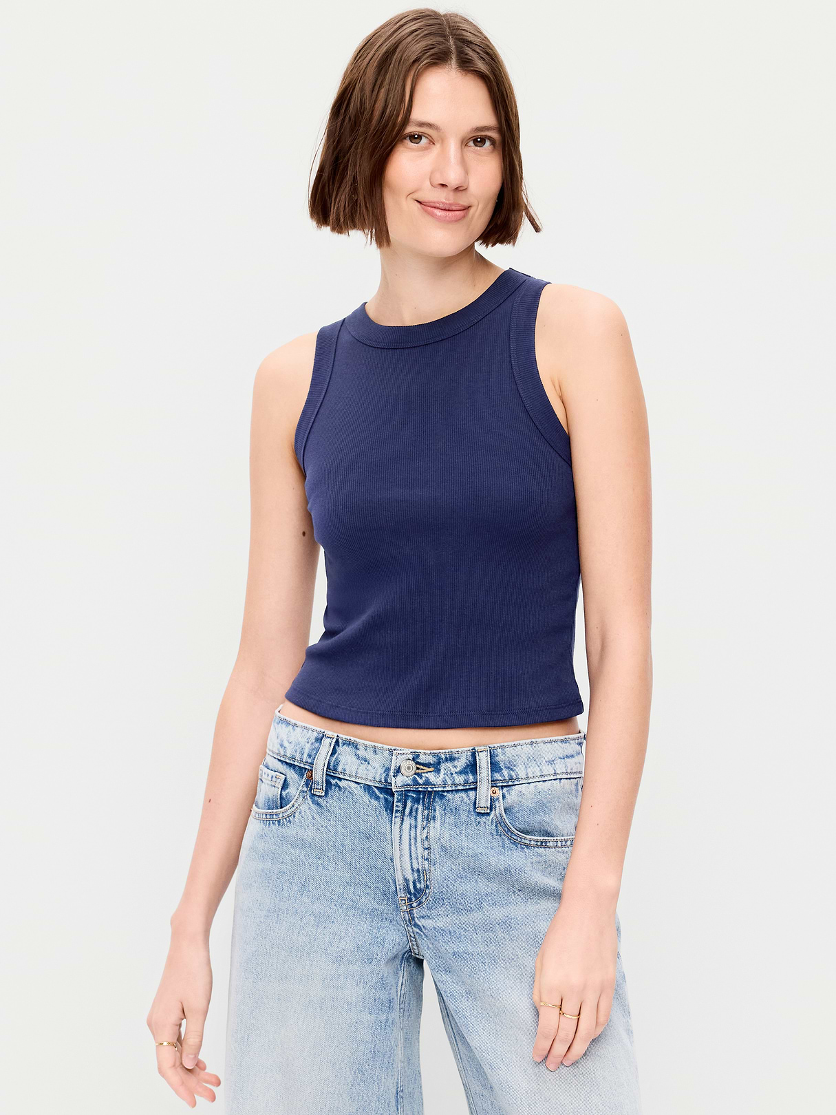 Crop Ribbed Tank Top - Arctic Depth