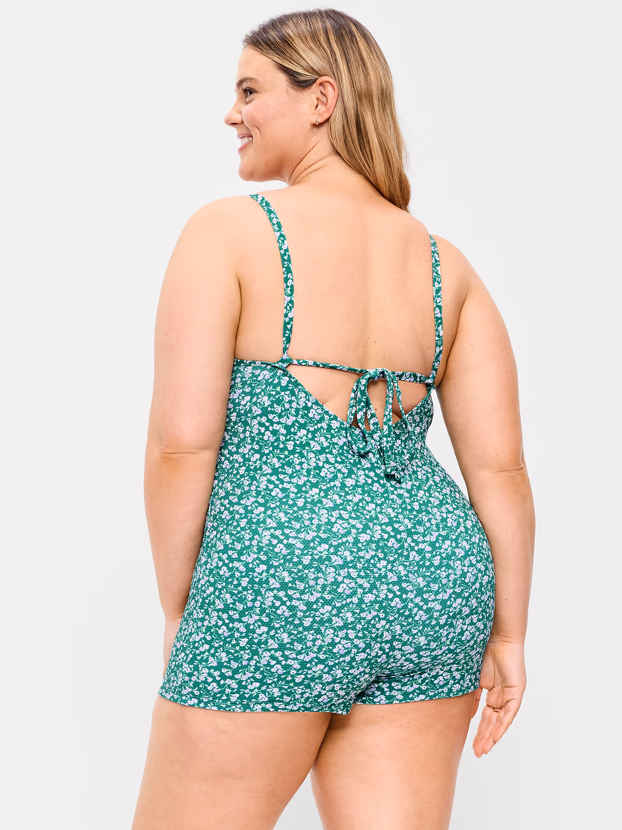Textured Swim Romper - Green Floral