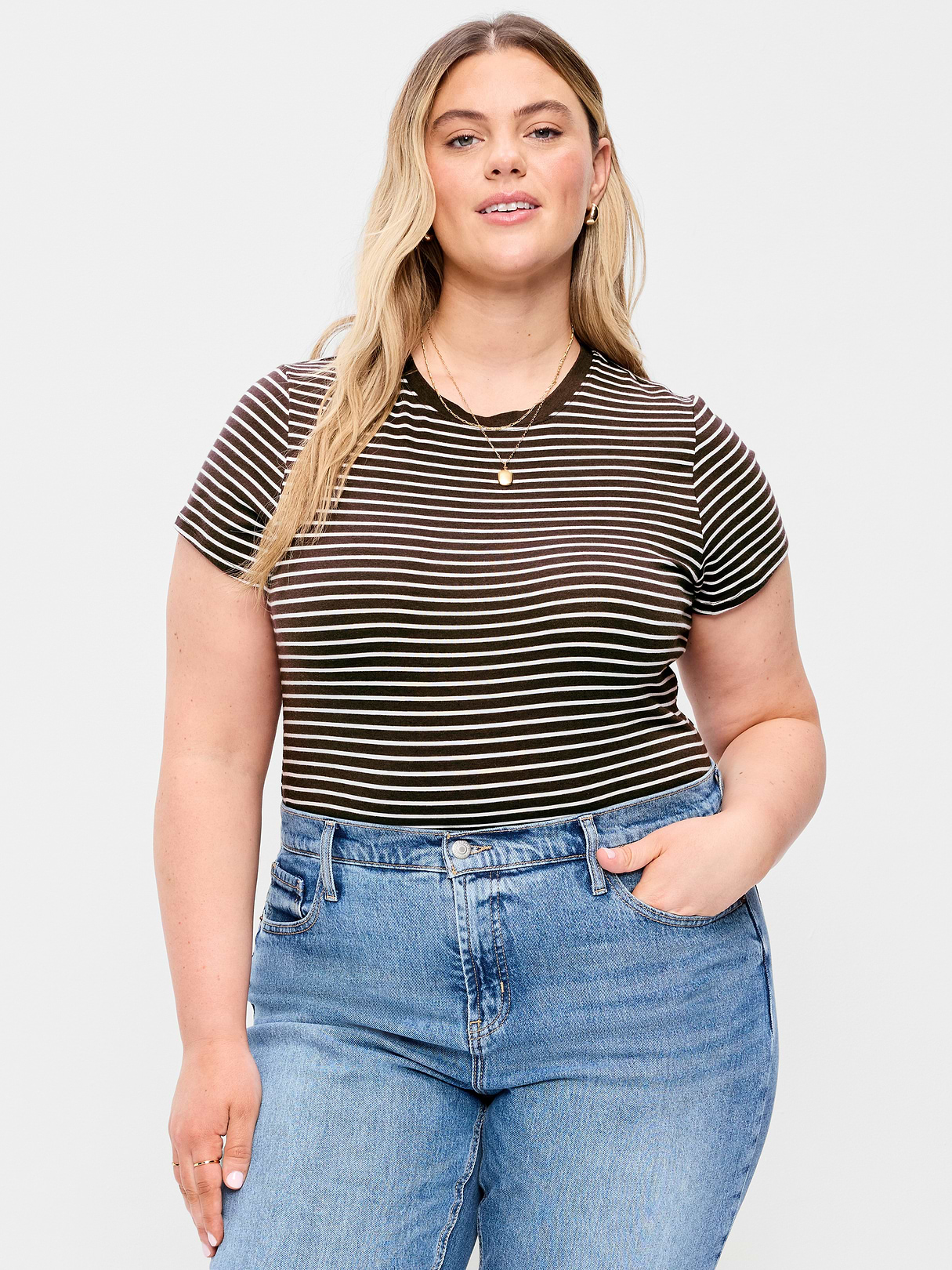 Bestee Crew-Neck T-Shirt - Earth Brown Stripe