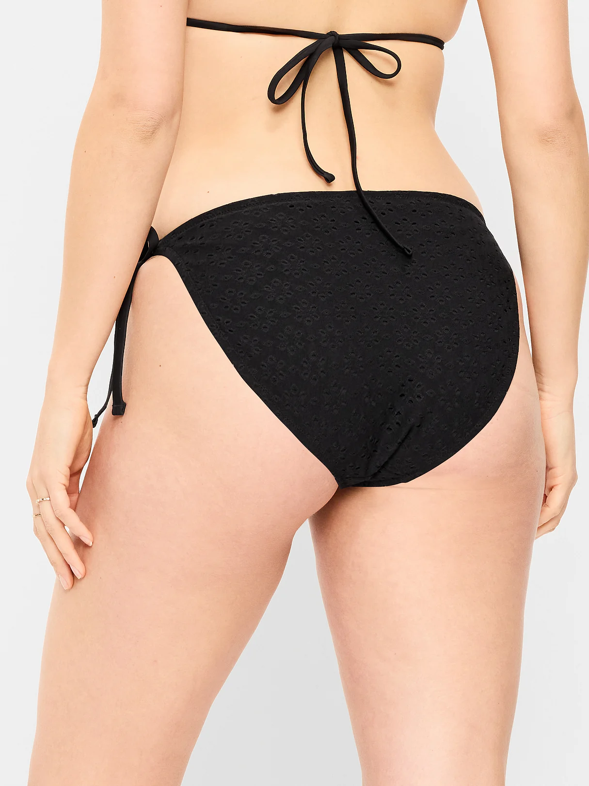 Eyelet String Bikini Swim Bottoms - Black Jack
