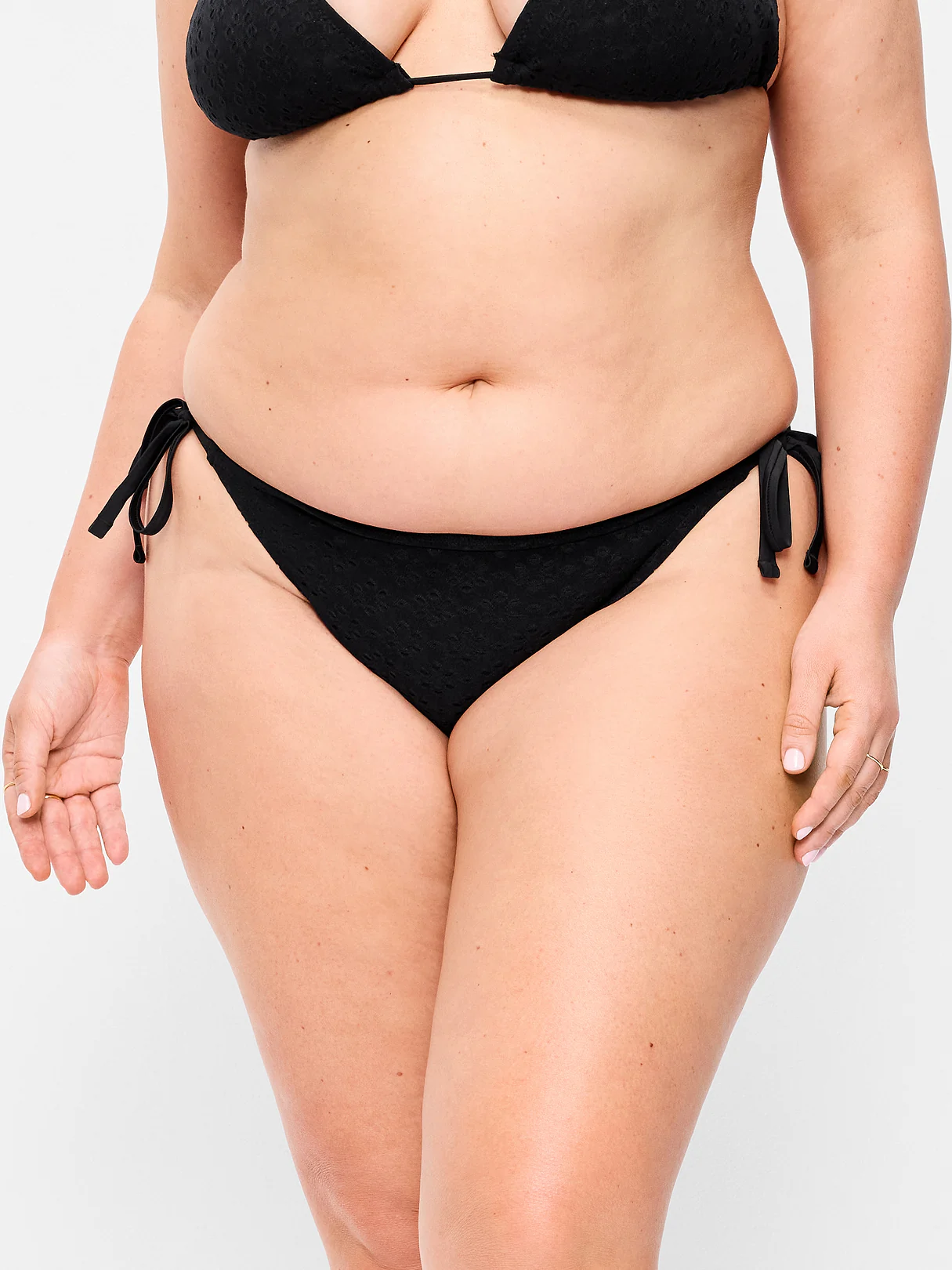 Eyelet String Bikini Swim Bottoms - Black Jack