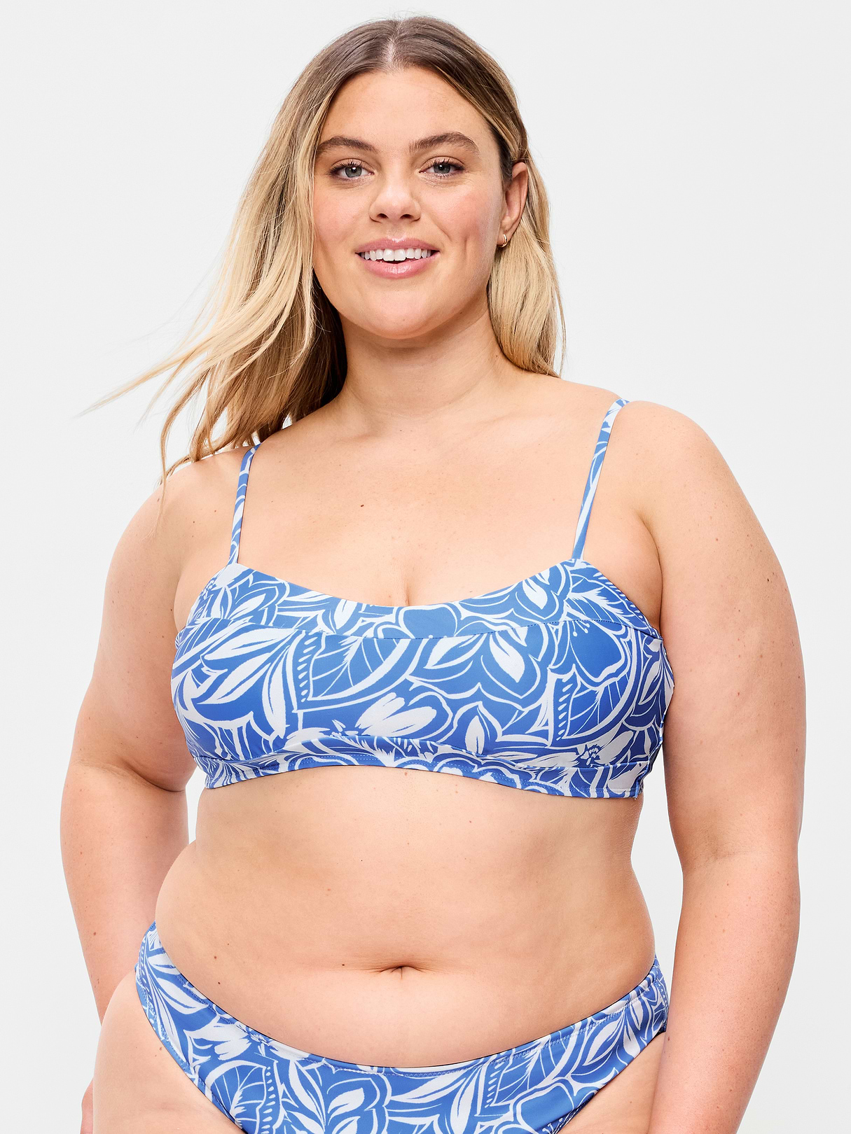 Ribbed Bra Bikini Swim Top - Blue Floral