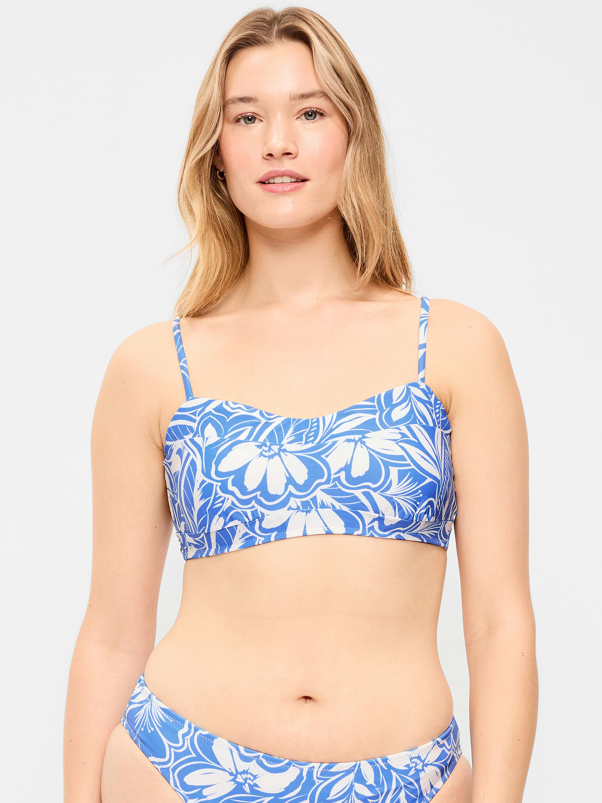 Ribbed Bra Bikini Swim Top - Blue Floral