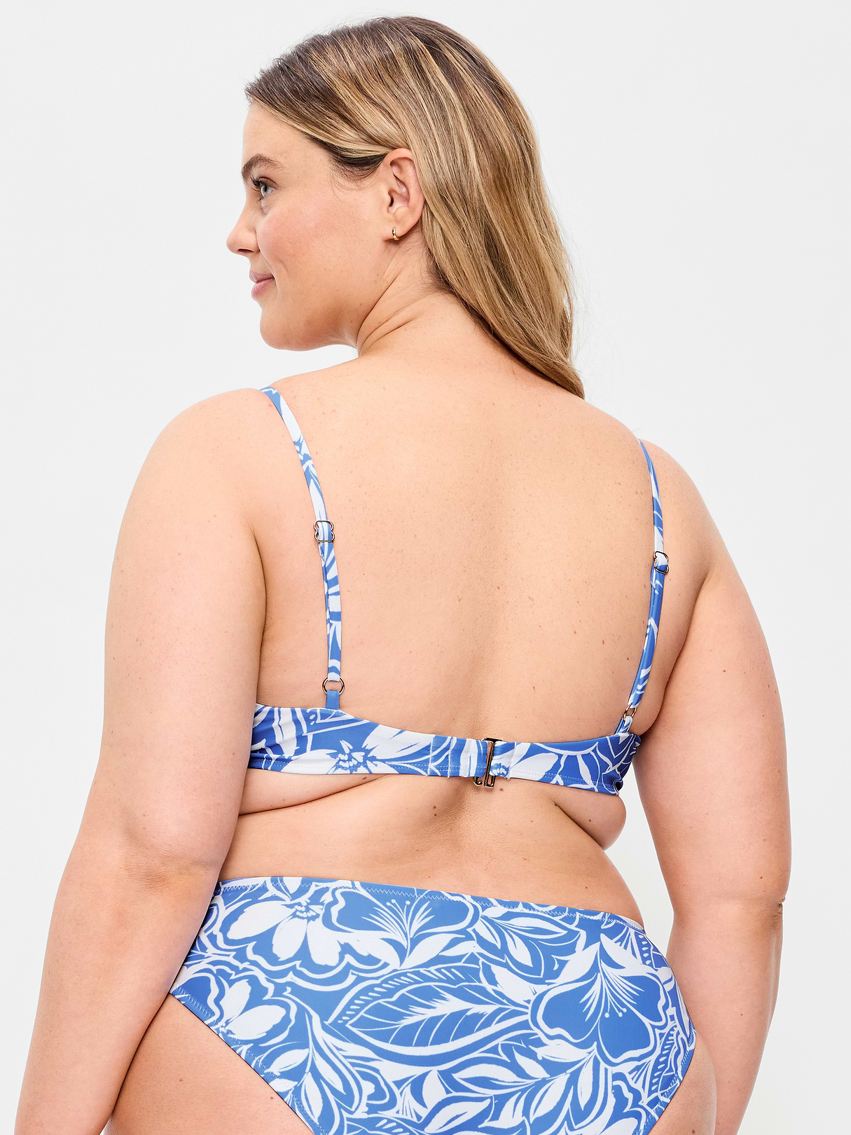 Ribbed Bra Bikini Swim Top - Blue Floral