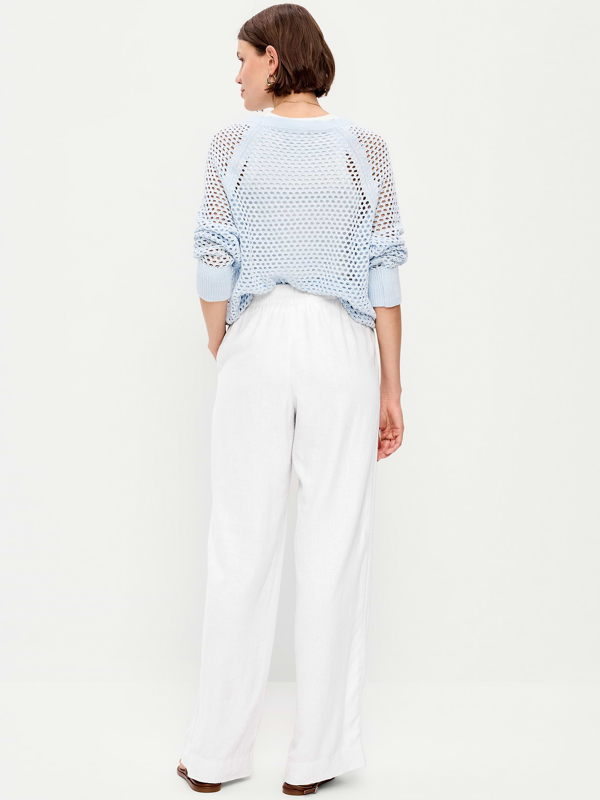 High-Waisted Linen-Blend Super Wide-Leg Pants - Calla Lilies