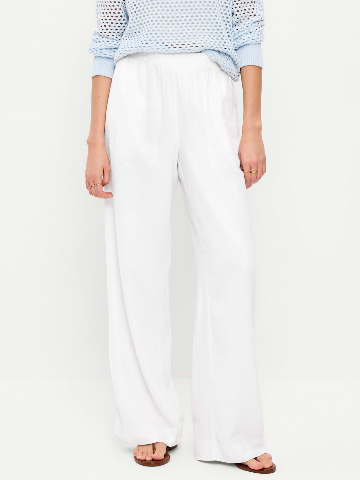 High-Waisted Linen-Blend Super Wide-Leg Pants - Calla Lilies