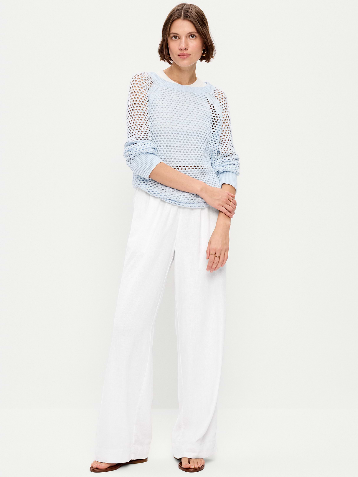 High-Waisted Linen-Blend Super Wide-Leg Pants - Calla Lilies