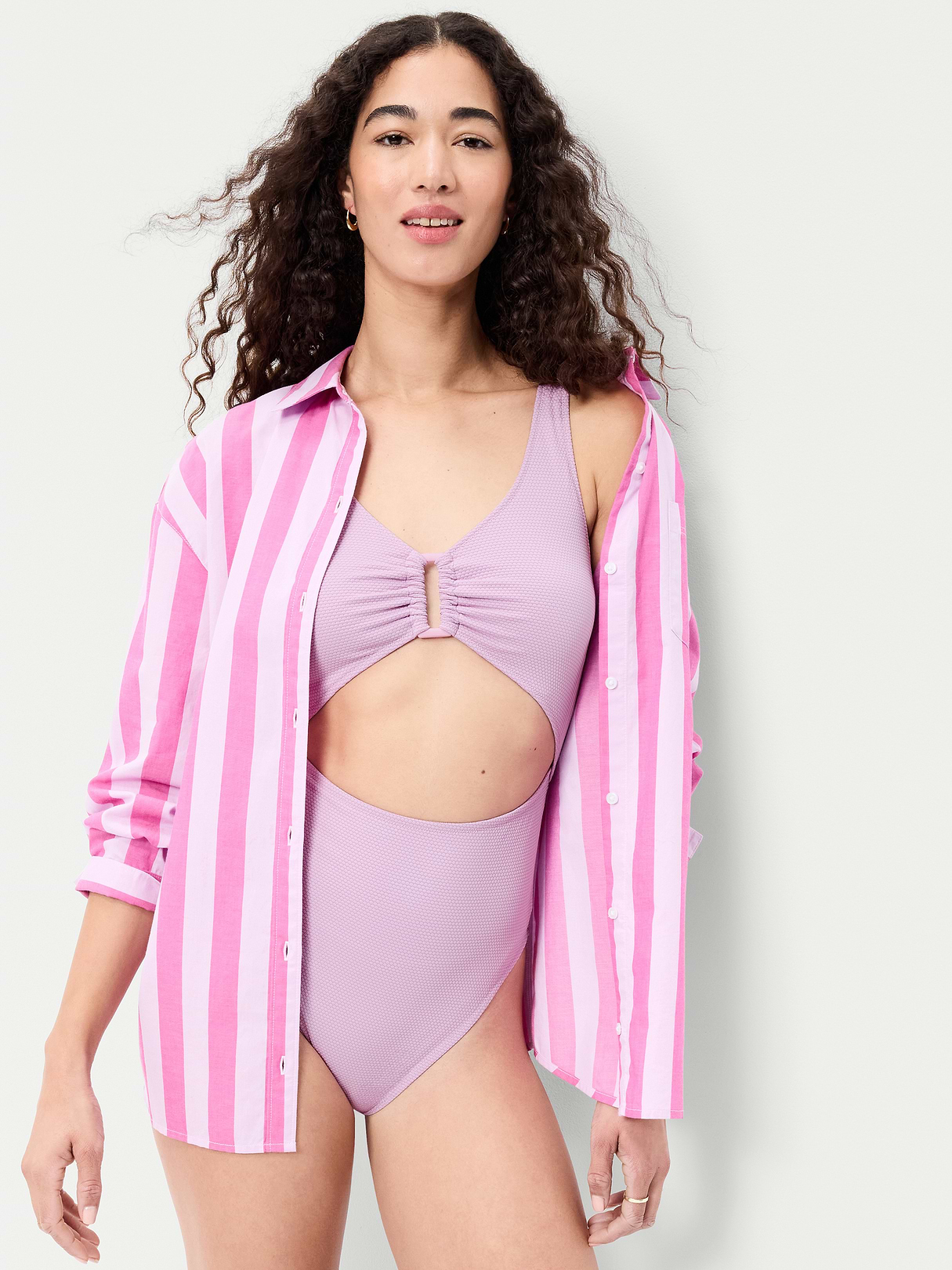 Textured One-Piece Cut-Out Swimsuit - Wild Aster