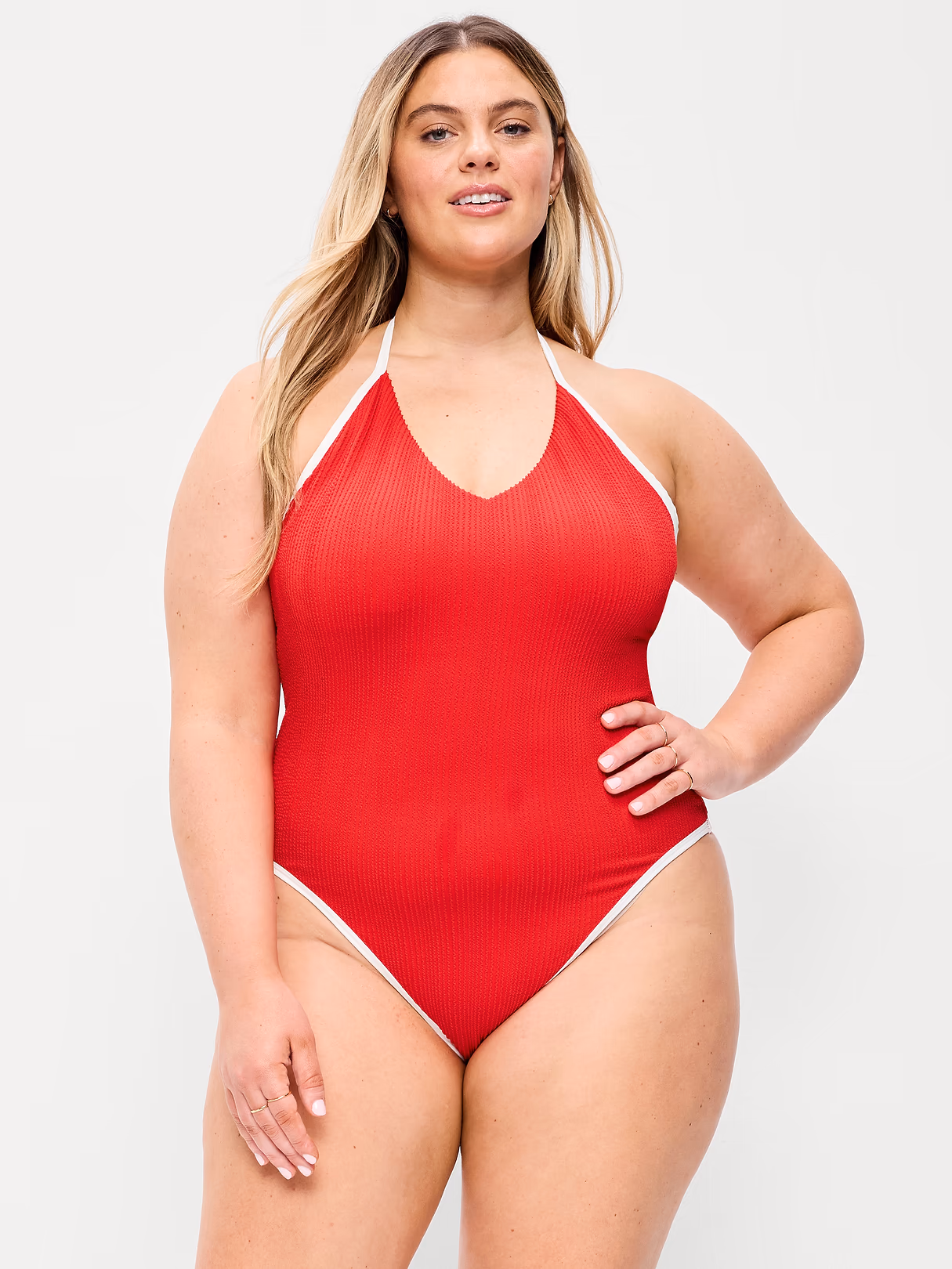 Pique V-Neck Halter Swimsuit - Amaryllis
