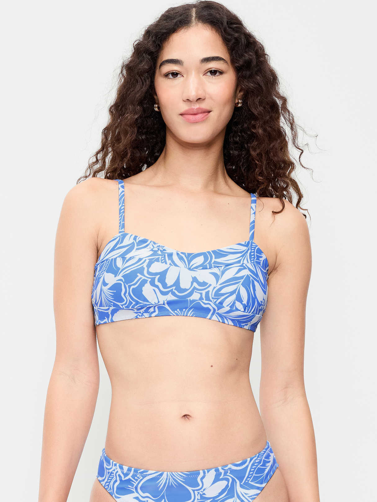 Ribbed Bra Bikini Swim Top - Blue Floral