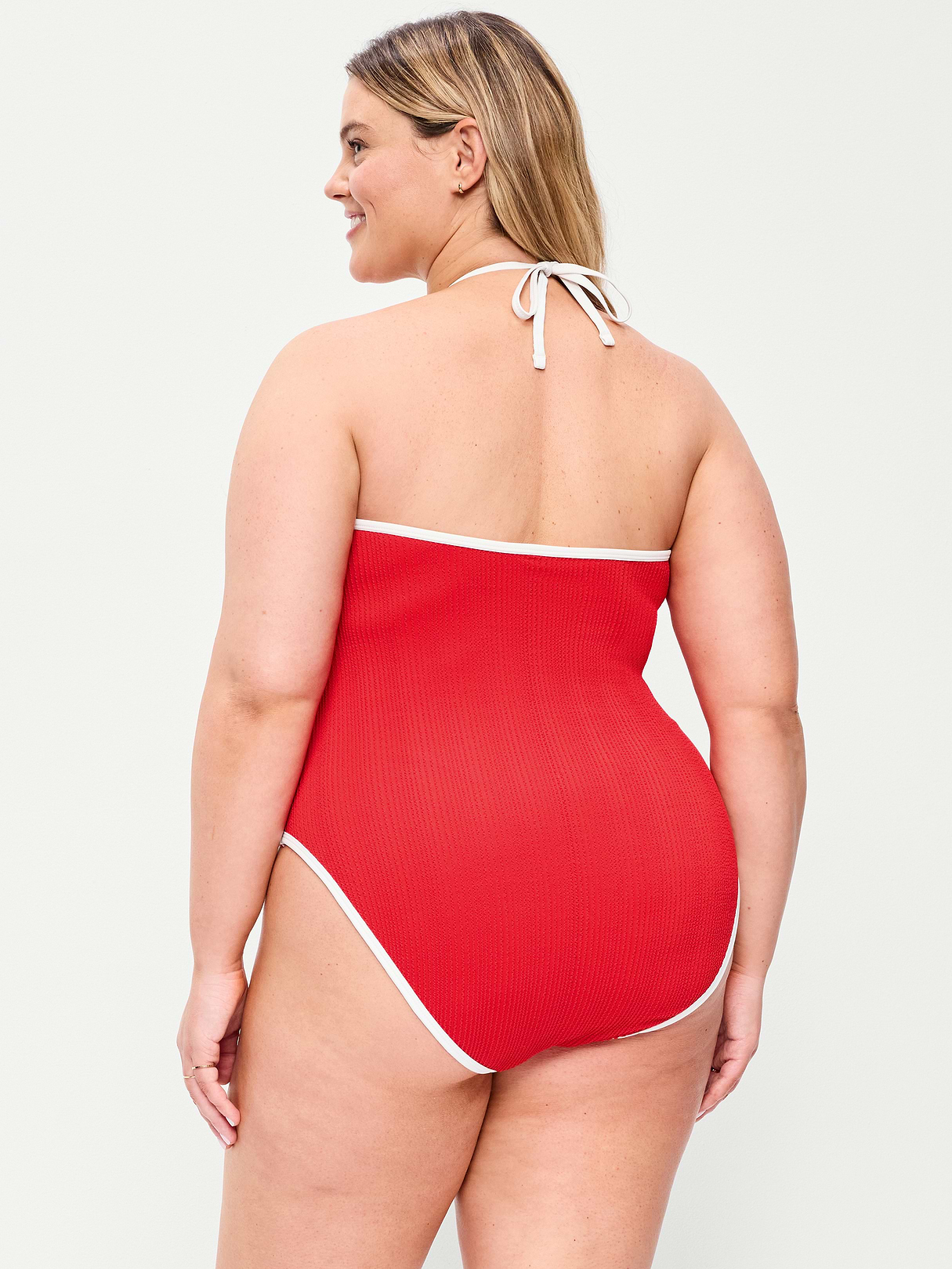 Pique V-Neck Halter Swimsuit - Amaryllis