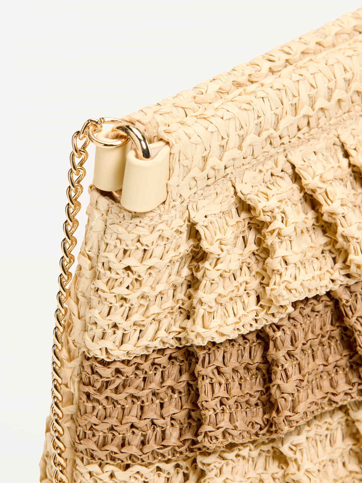 Ruffled Raffia Shoulder Bag - Natural White