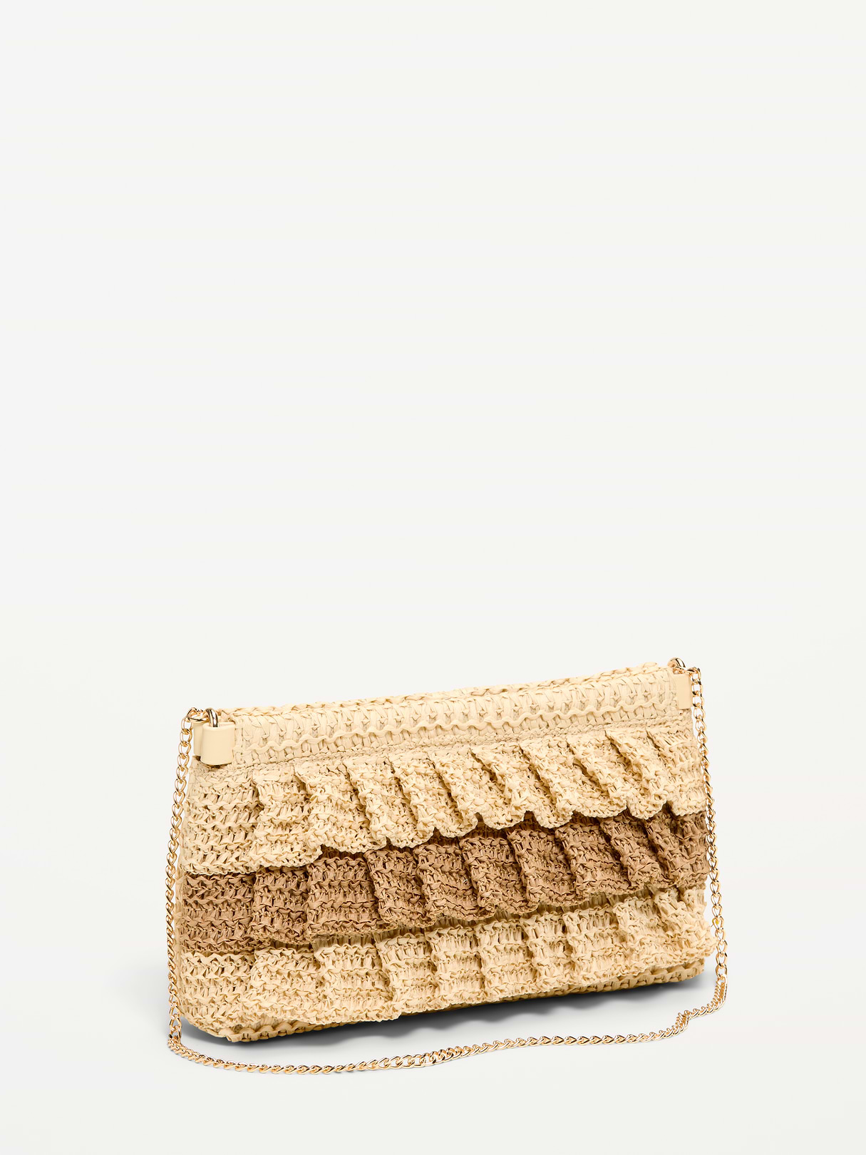 Ruffled Raffia Shoulder Bag - Natural White