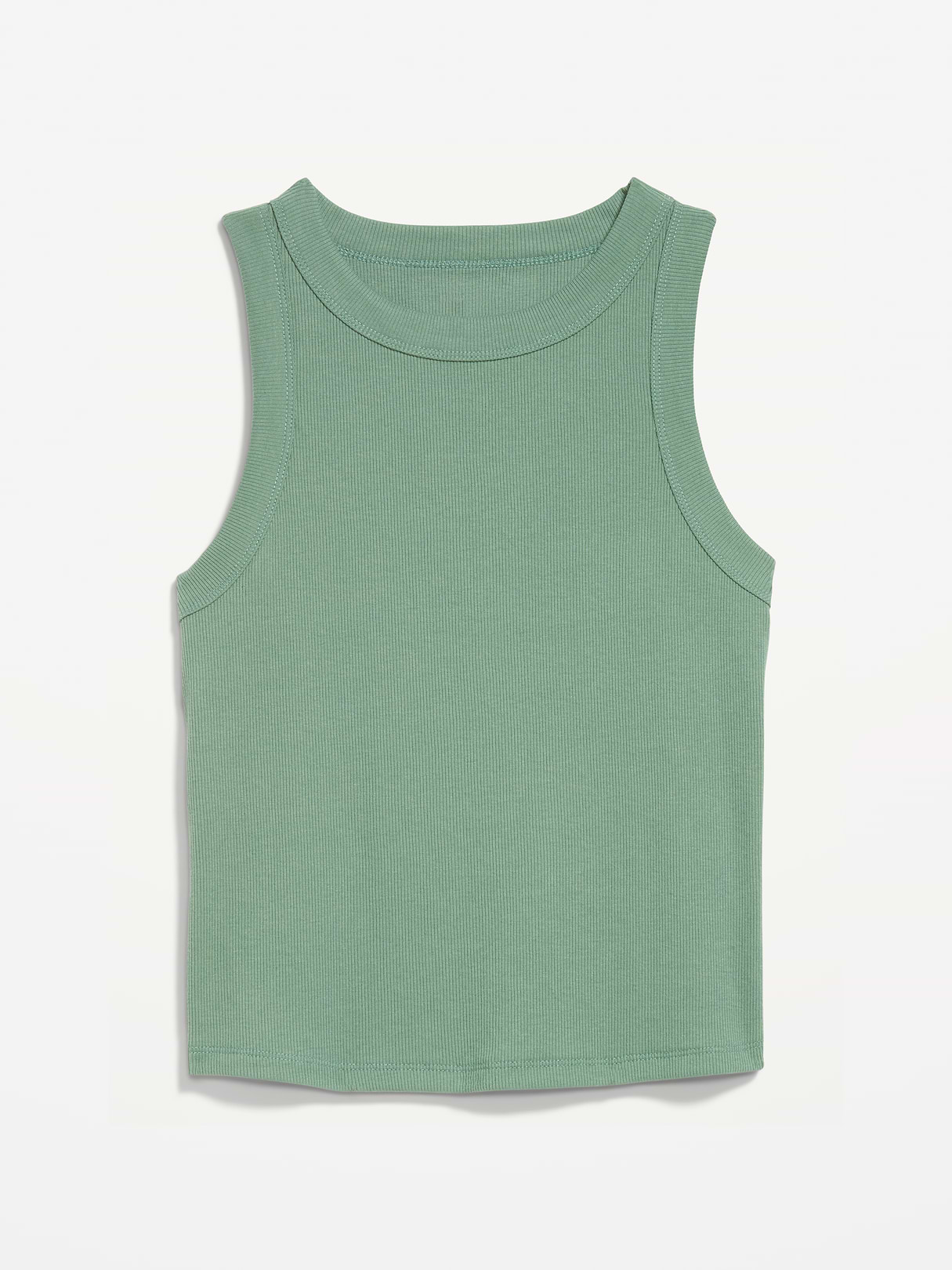 Crop Ribbed Tank Top - Herbal Green