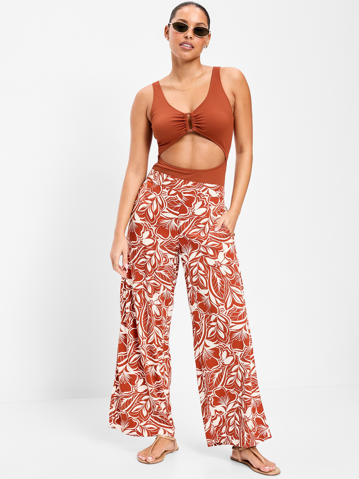 Textured One-Piece Cut-Out Swimsuit - Russet Moon