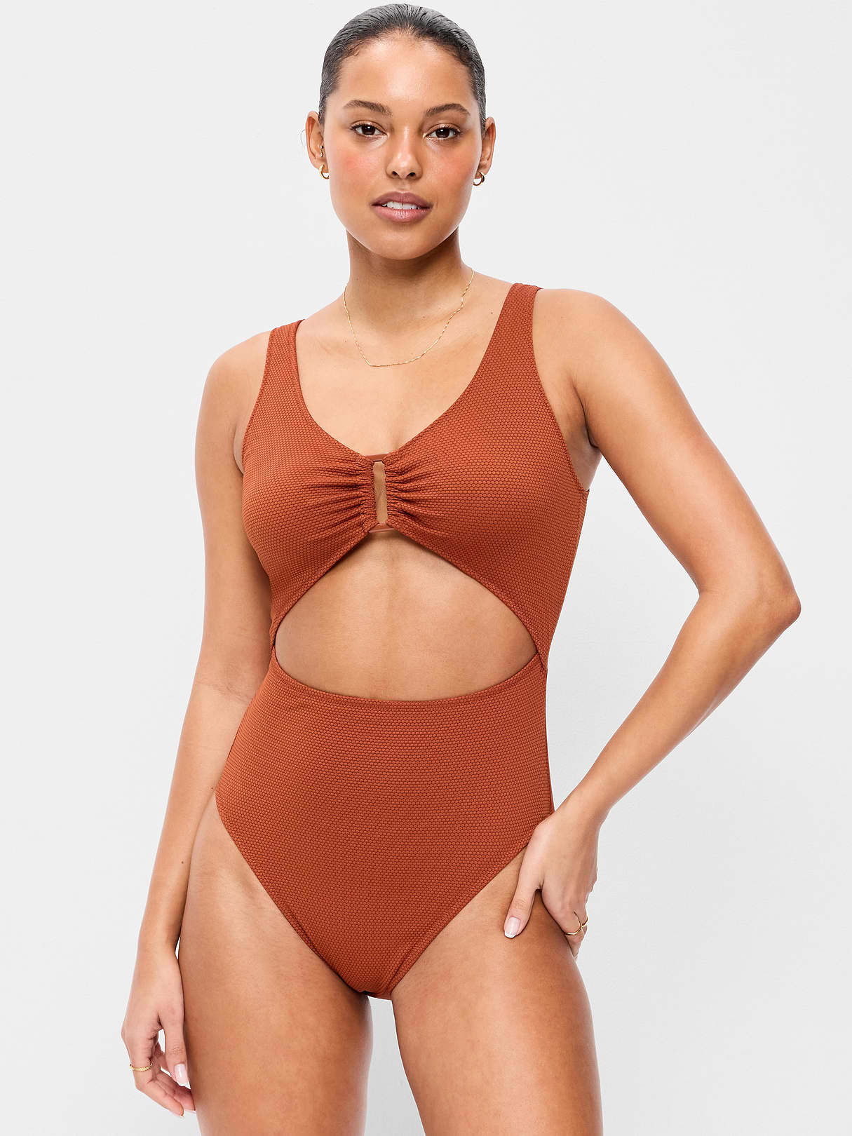Textured One-Piece Cut-Out Swimsuit - Russet Moon