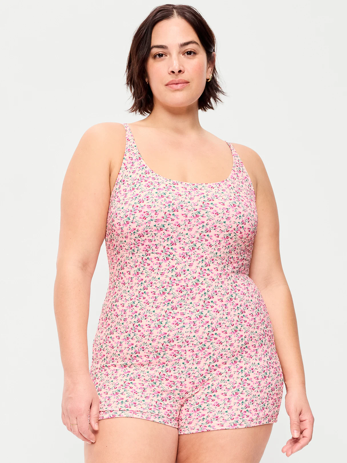 Textured Swim Romper - Pink Floral