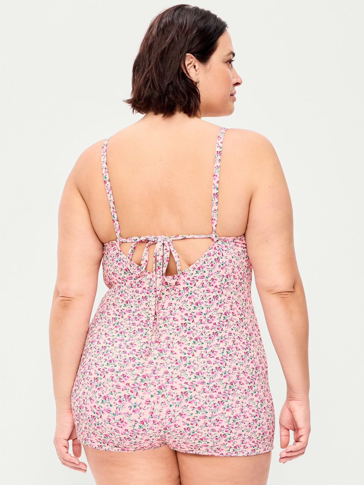 Textured Swim Romper - Pink Floral