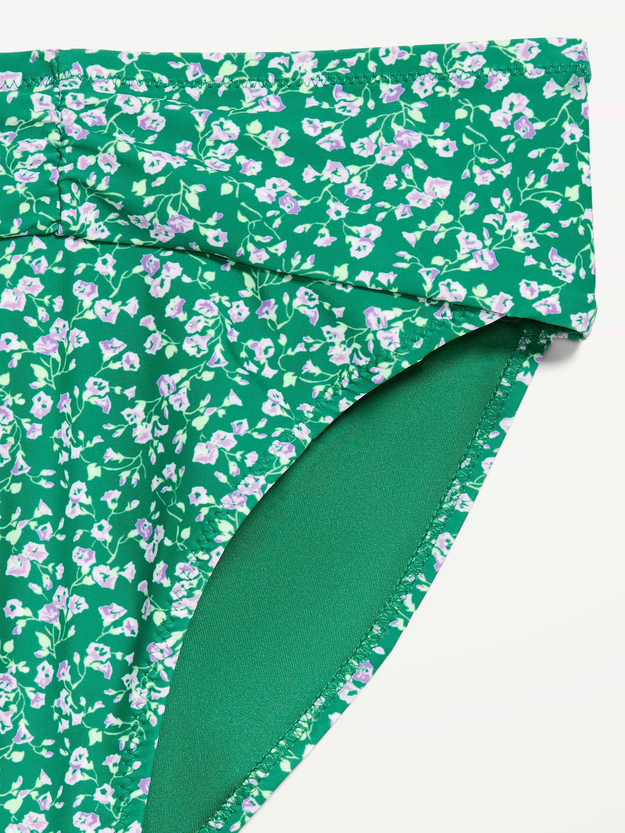 High-Waisted Cinched Bikini Swim Bottoms - Green Floral