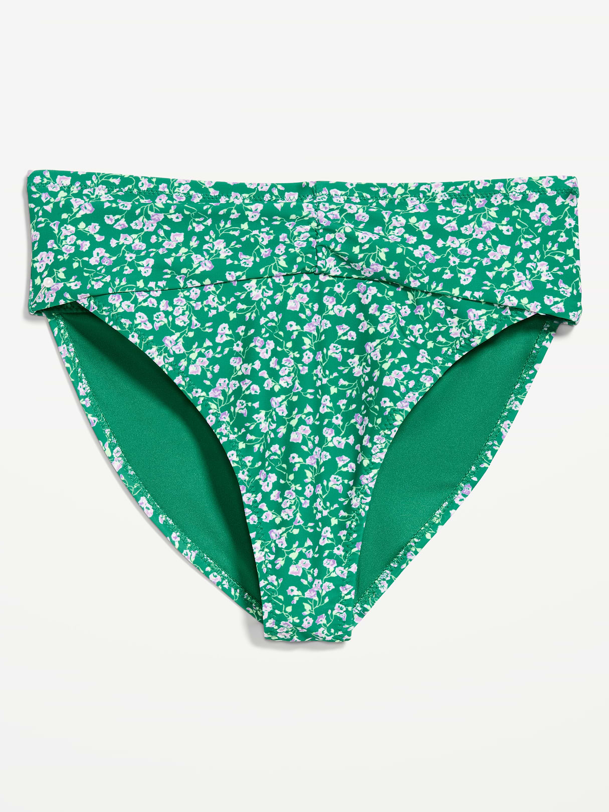 High-Waisted Cinched Bikini Swim Bottoms - Green Floral