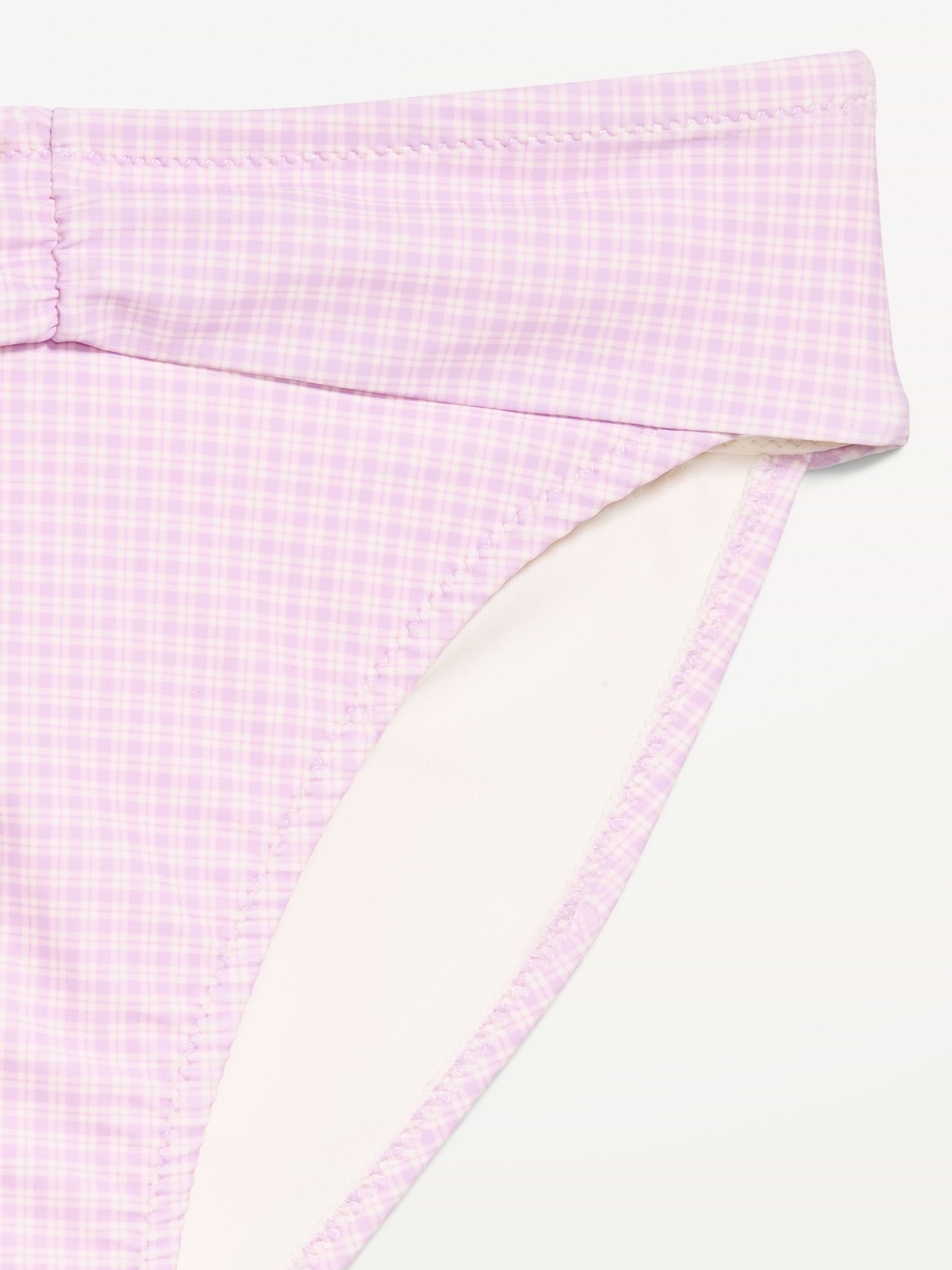 High-Waisted Cinched Bikini Swim Bottoms - Purple Gingham
