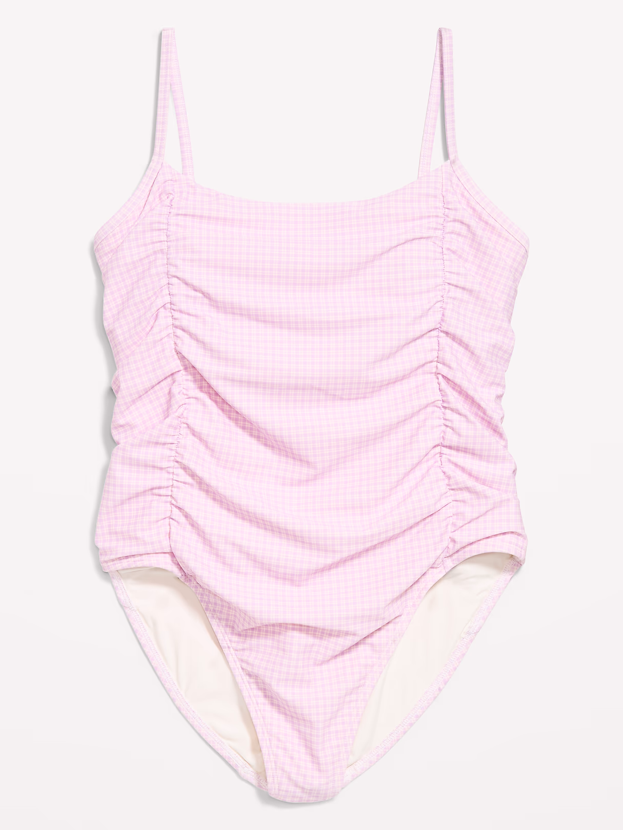 Ruched One-Piece Swimsuit - Purple Gingham
