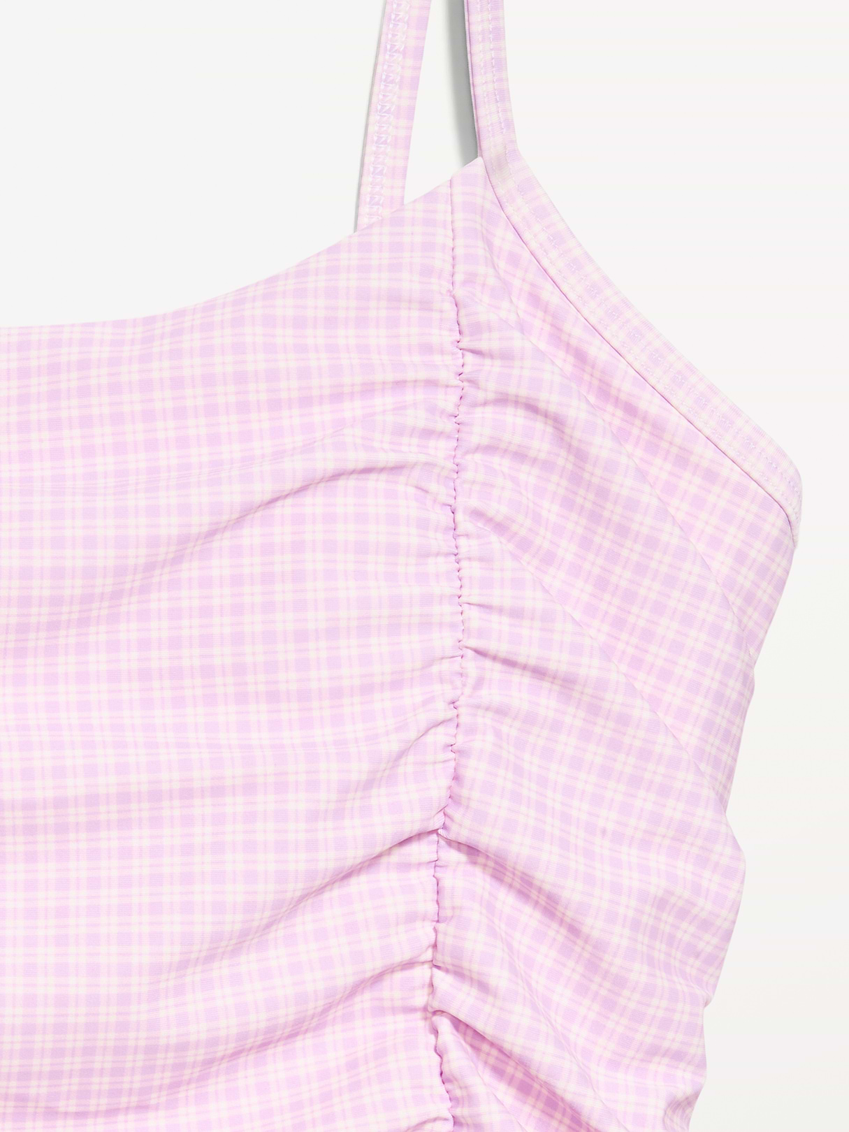 Ruched One-Piece Swimsuit - Purple Gingham