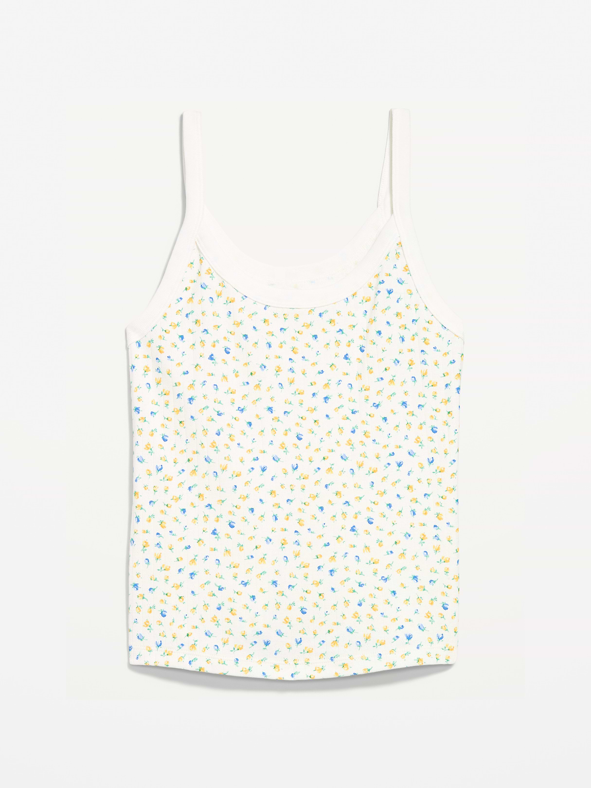 Pointelle Cami Tank Top - White Floral