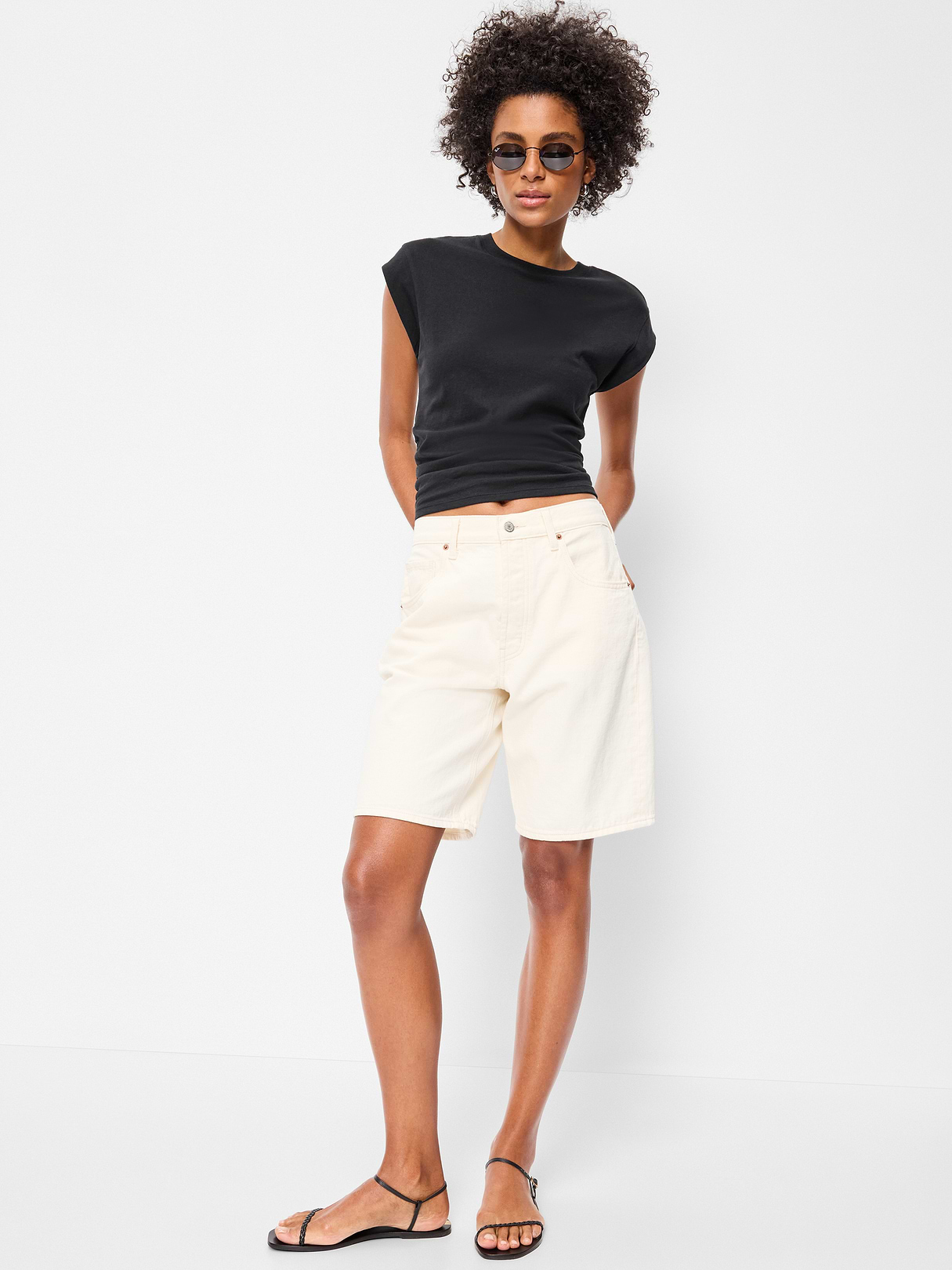 Cap-Sleeve Cinch-Waist Top - Black Jack
