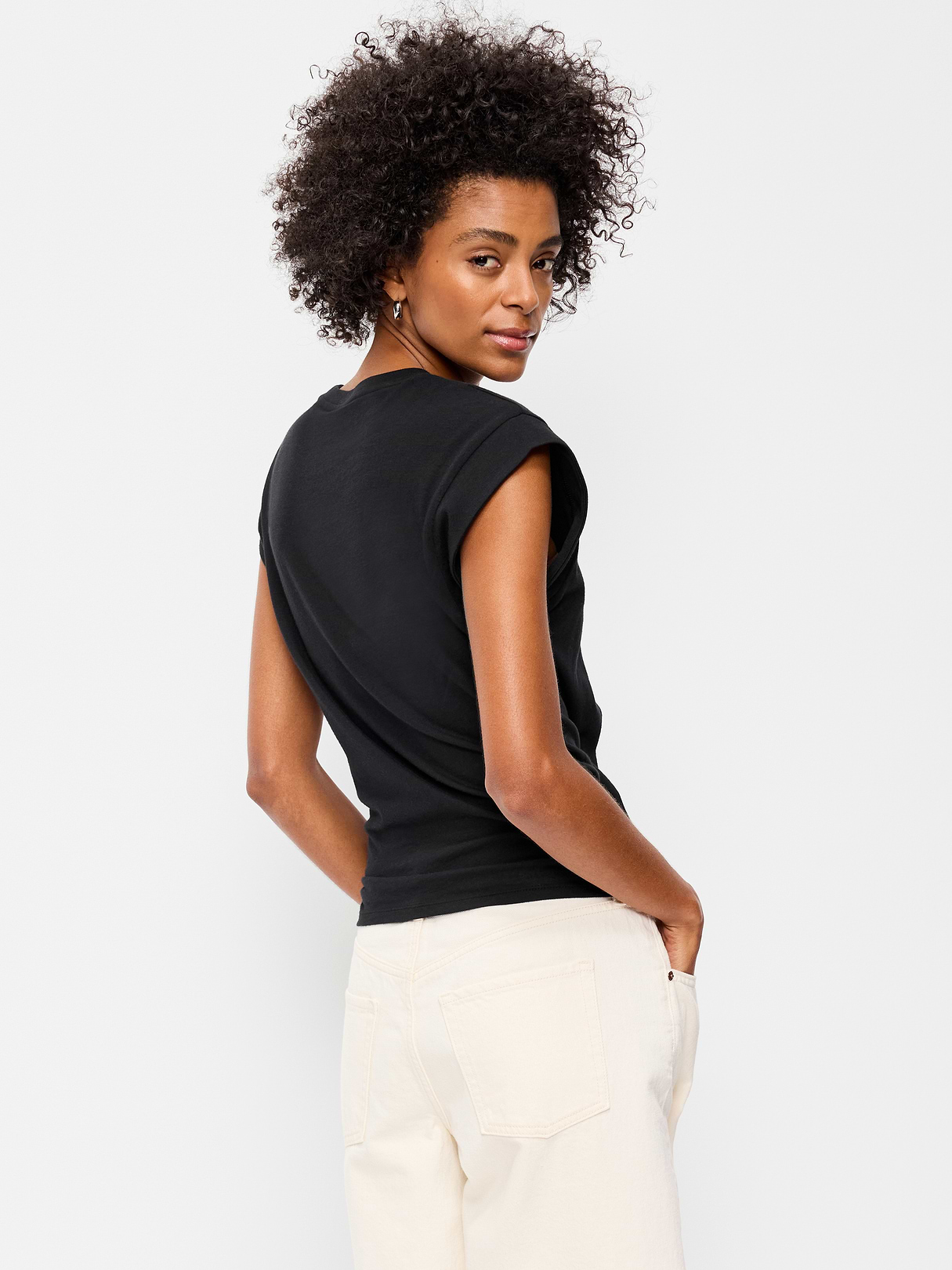 Cap-Sleeve Cinch-Waist Top - Black Jack
