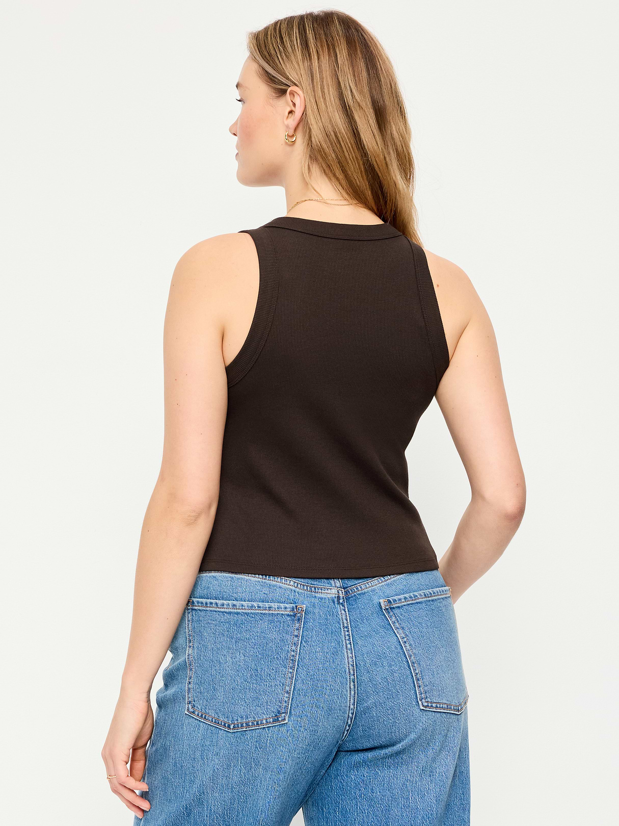 Crop Ribbed Tank Top - Black Coffee
