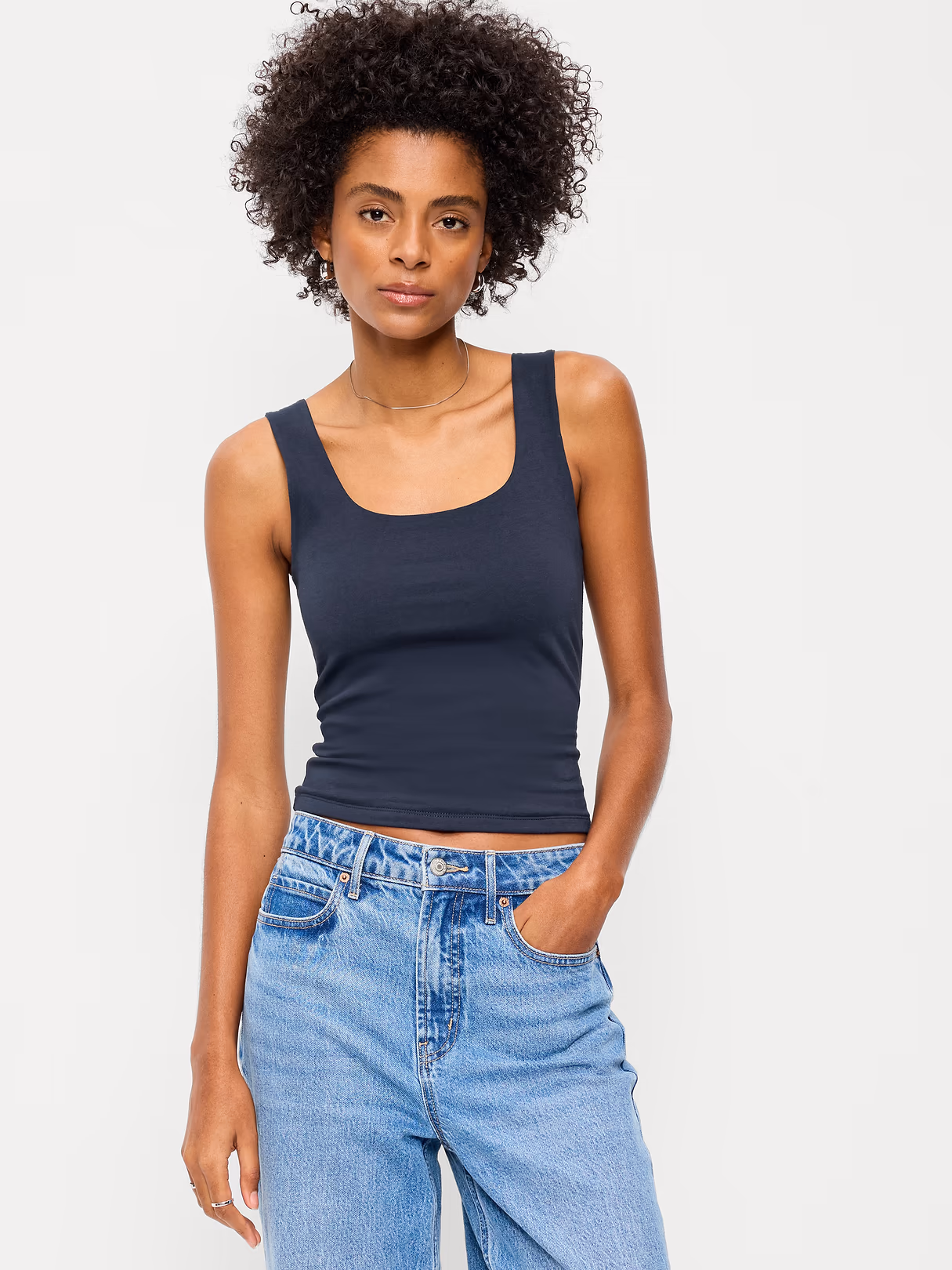 Hug Double-Layer Scoop-Neck Tank Top - In the Navy