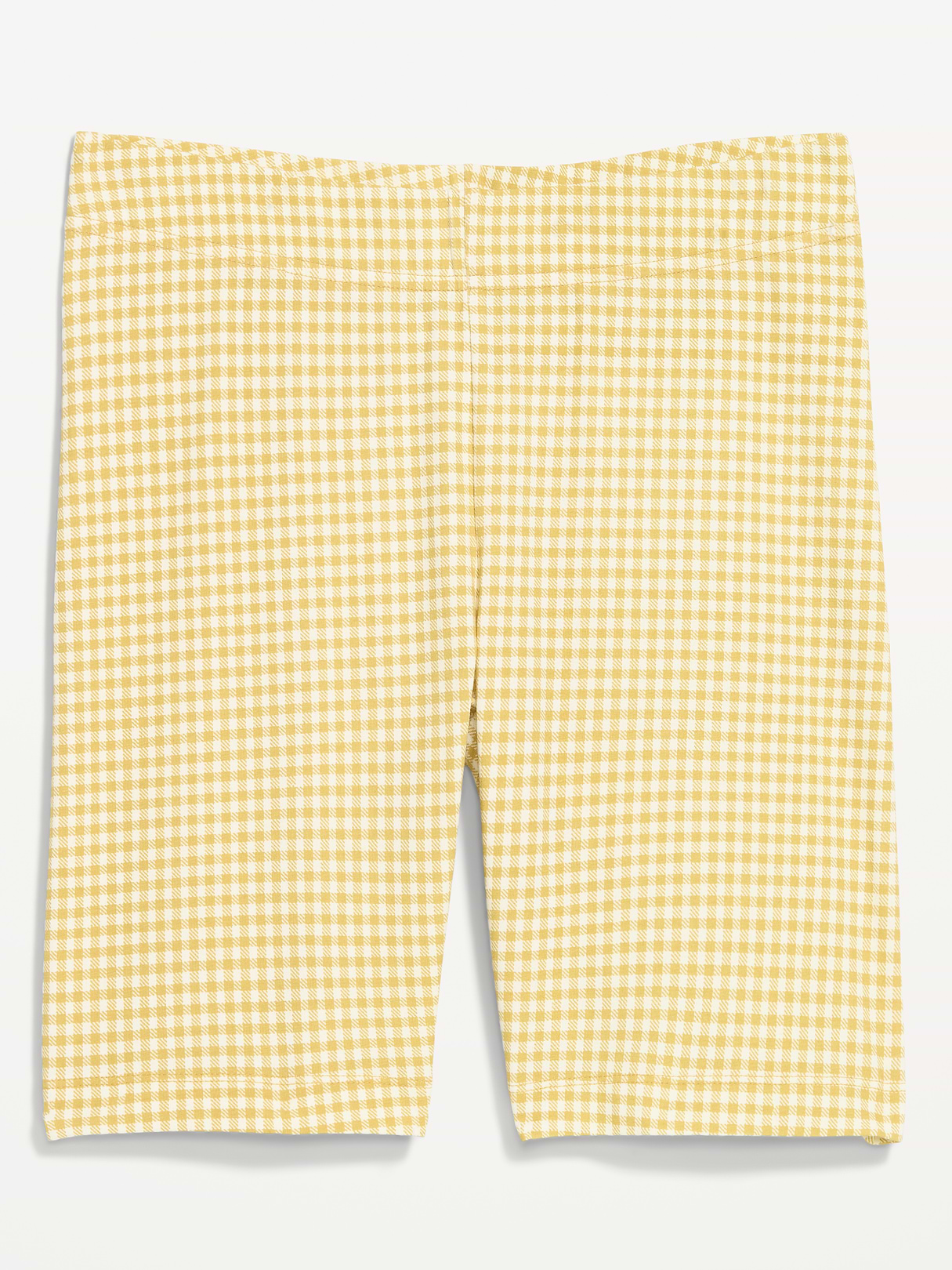 High-Waisted Cotton Biker Shorts -- 8-inch inseam - Yellow Gingham
